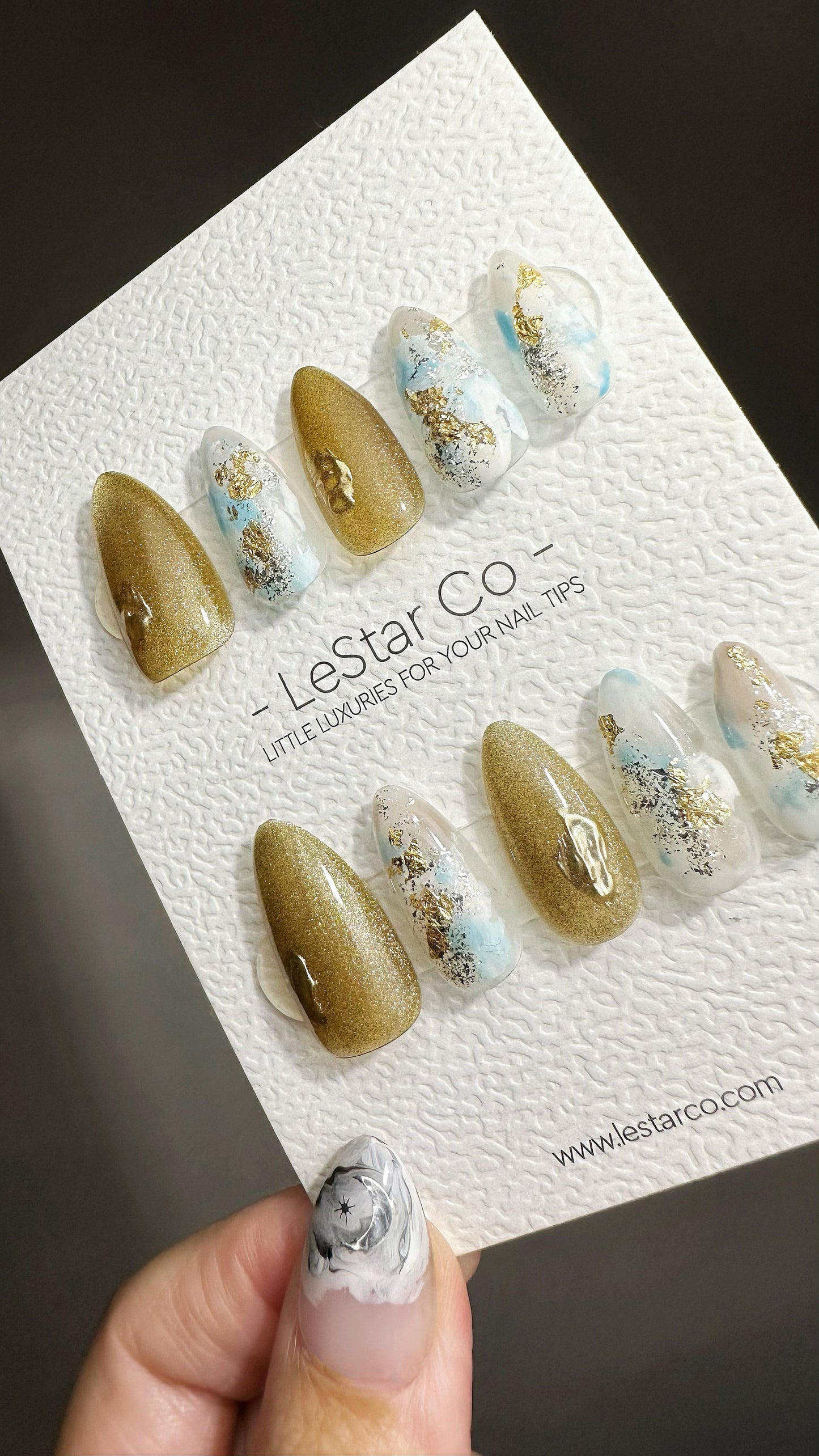 Reusable Stay Winning Gold Cat Eye Effect | Premium Press on Nails Gel | Fake Nails | Cute Fun Colorful Gel Nail Artist faux nails BB548