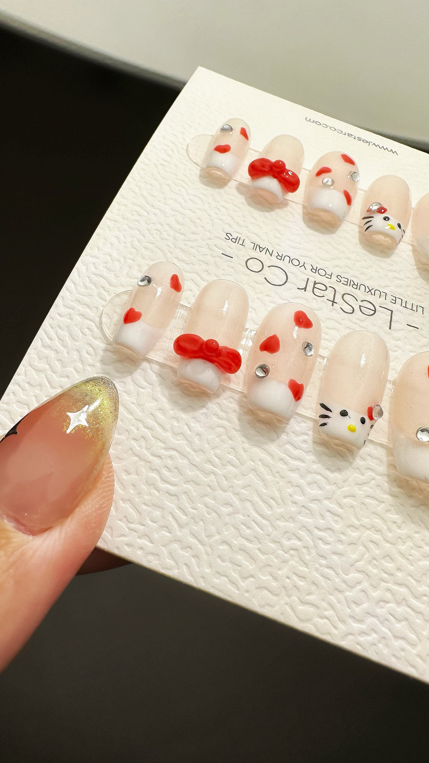 Reusable My Kitty Friend 3D Design | Premium Press on Nails Gel Manicure | Fake Nails | Handmade | Artificial nails YR574