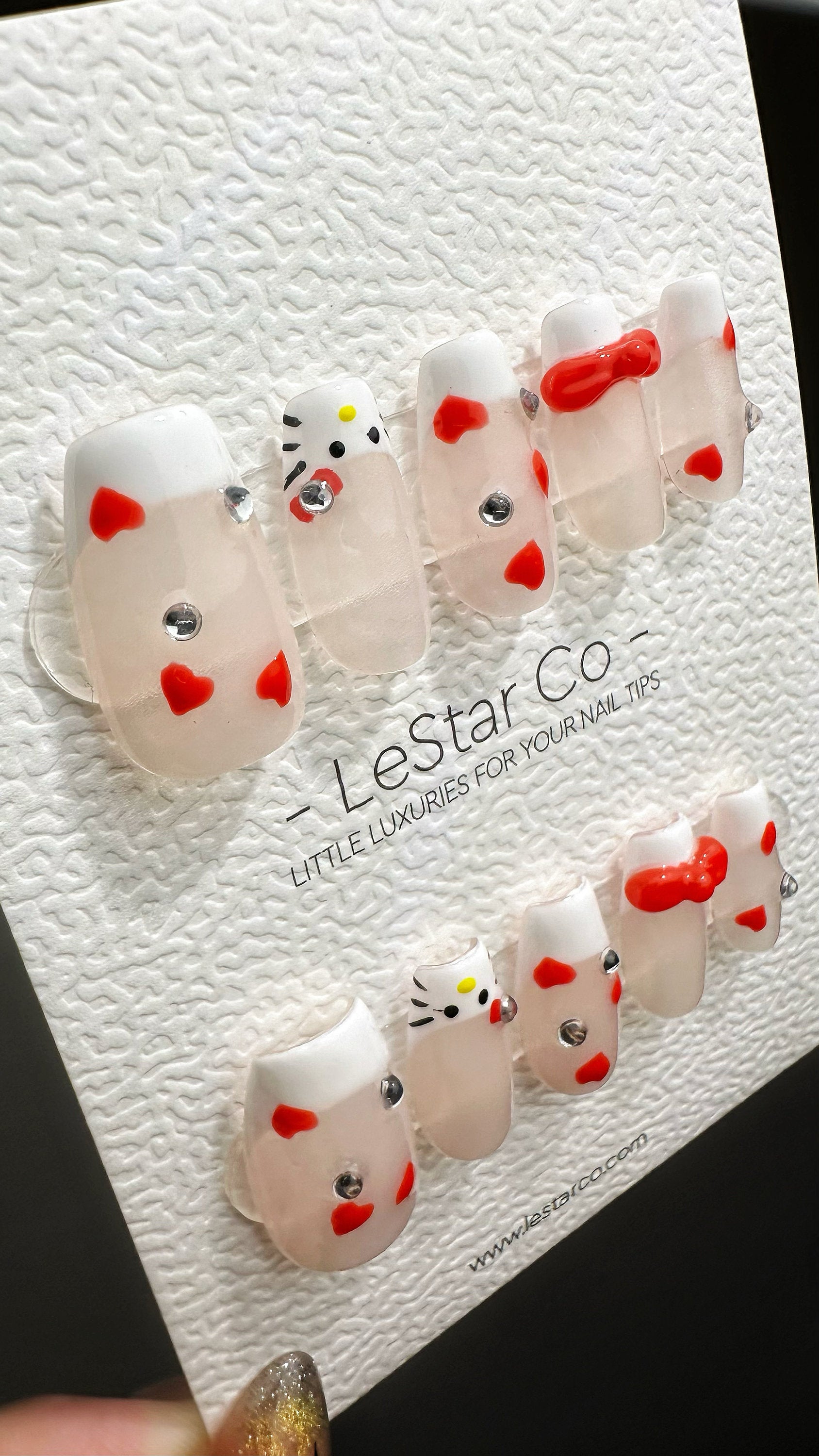 Reusable My Kitty Friend 3D Design | Premium Press on Nails Gel Manicure | Fake Nails | Handmade | Artificial nails YR574