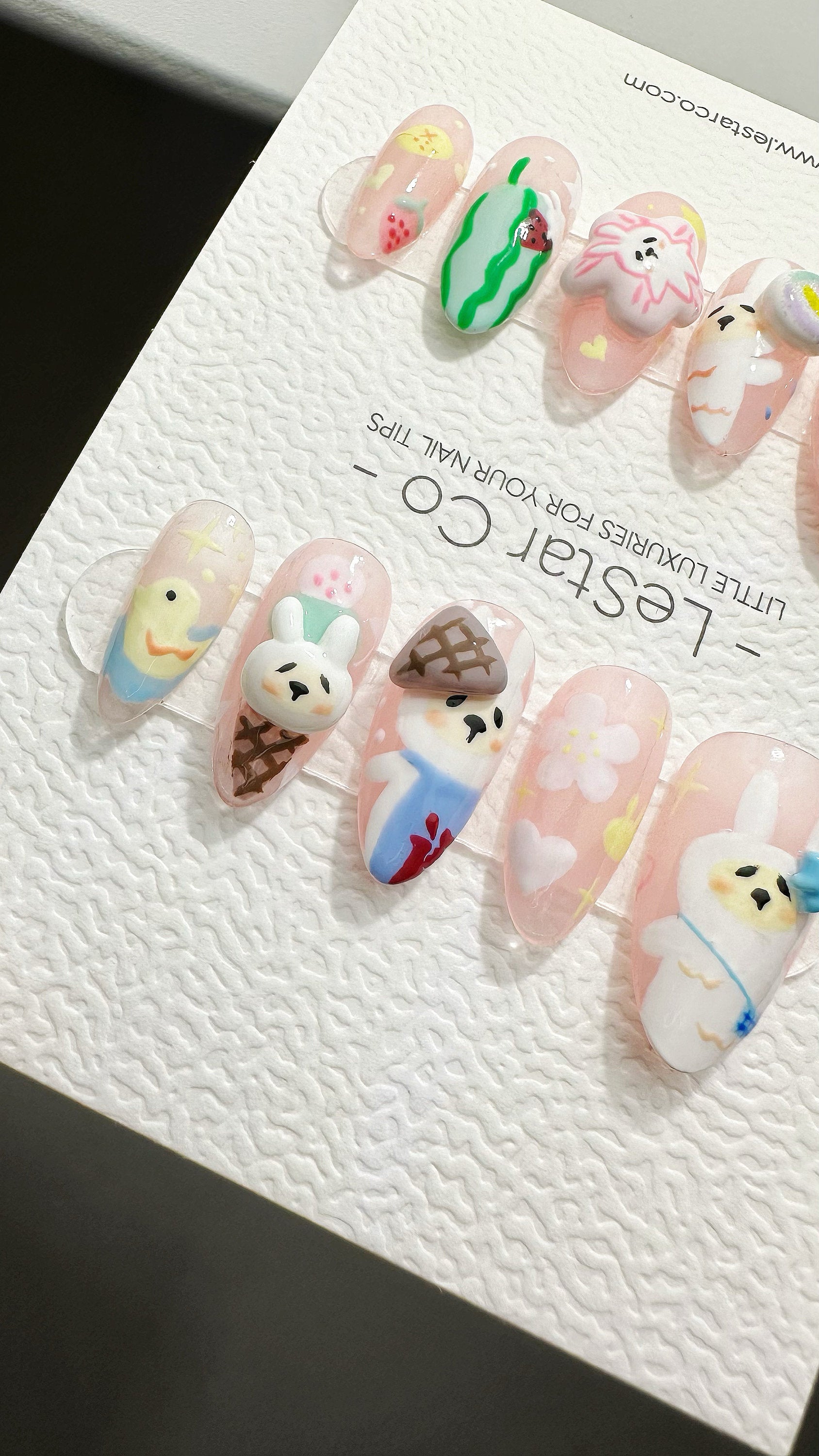 Reusable My Bunny Neighbour 3D Design | Premium Press on Nails Gel Manicure | Fake Nails | Handmade | Artificial nails YR544