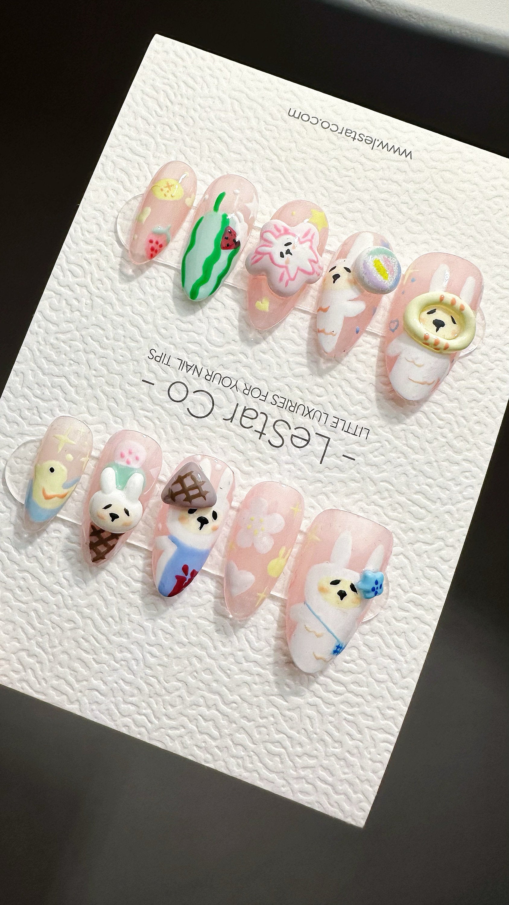 Reusable My Bunny Neighbour 3D Design | Premium Press on Nails Gel Manicure | Fake Nails | Handmade | Artificial nails YR544