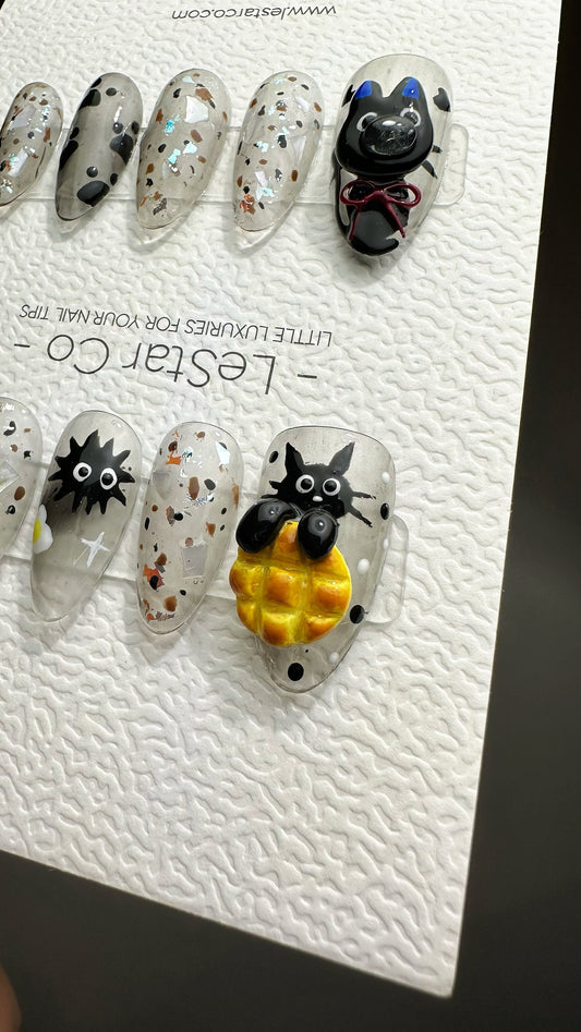 Reusable Cat and Dog 3D Design | Premium Press on Nails Gel Manicure | Fake Nails | Handpainted by Professional Nail Artist faux nails YR570