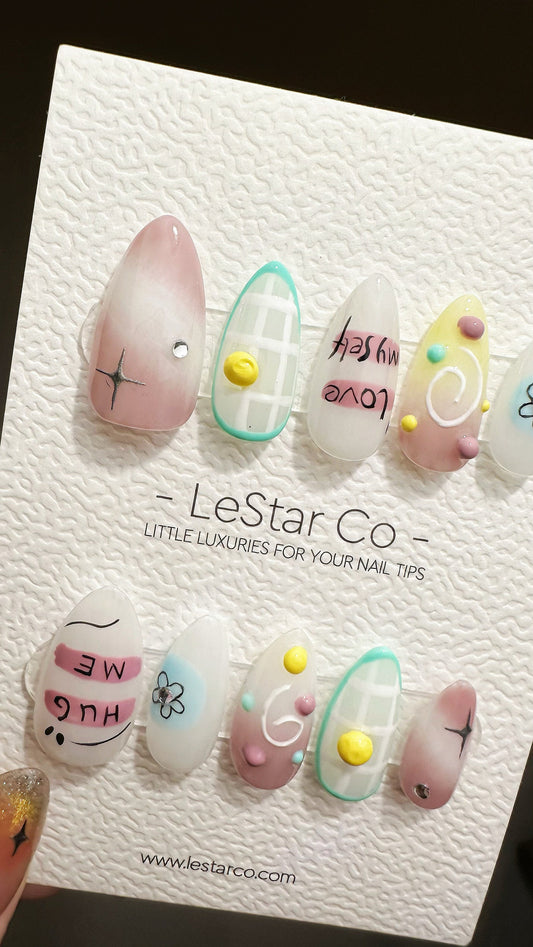 Reusable Love Myself | Premium Press on Nails Gel | Fake Nails | Cute Fun Colorful Gel Nail Artist faux nails ML611