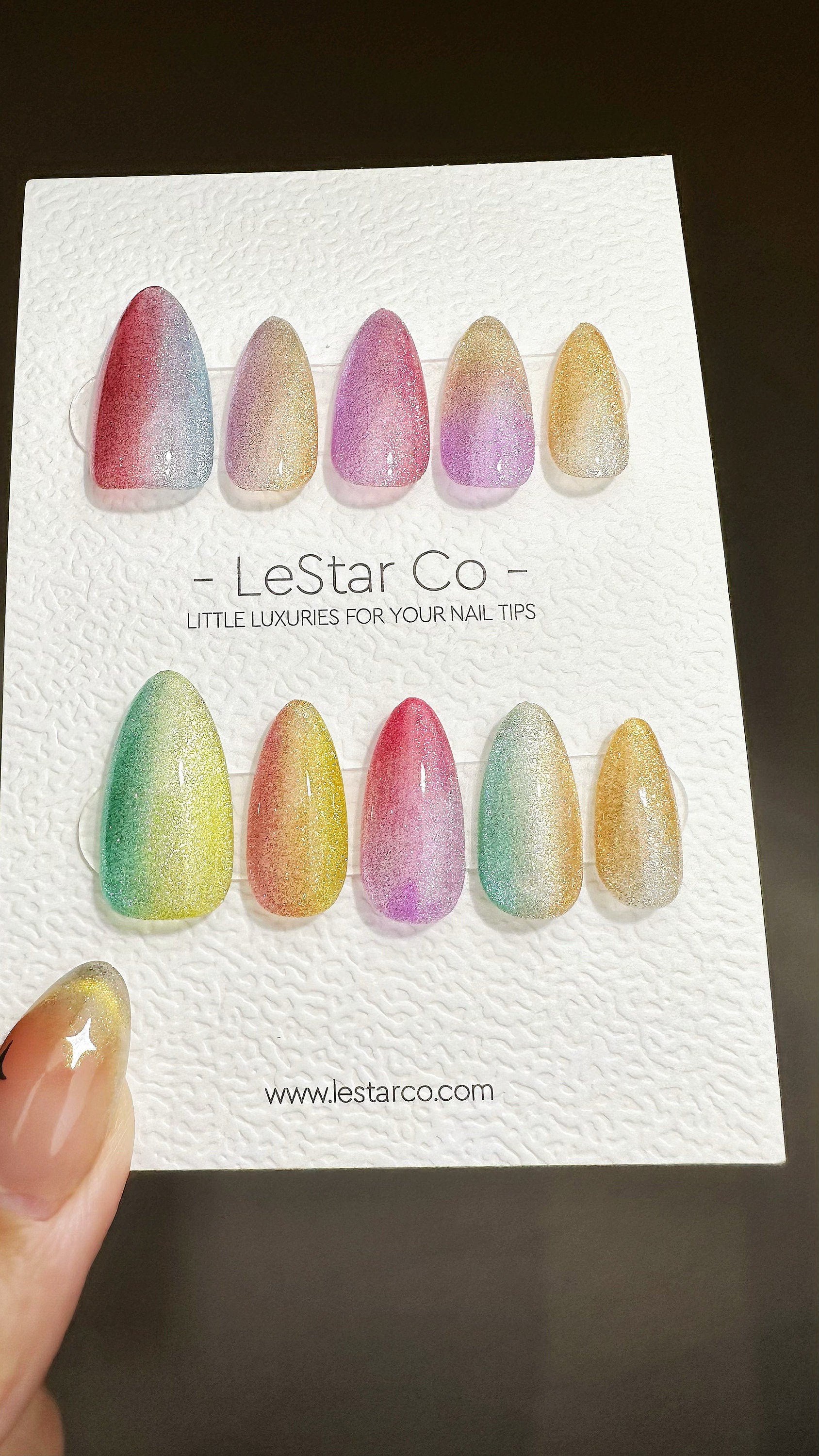 Reusable Rainbow Cat Eye | Premium Press on Nails Gel | Fake Nails | Cute Fun Colorful Gel Nail Artist faux nails ML620