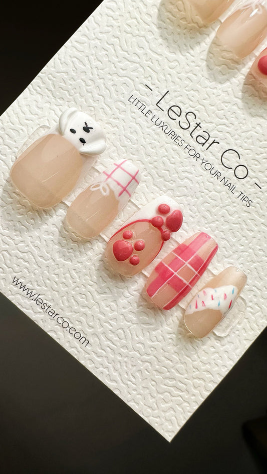 Reusable My Friend Lucky 3D Design | Premium Press on Nails Gel Manicure | Fake Nails | Handpainted by Professional Nail faux nails YR573