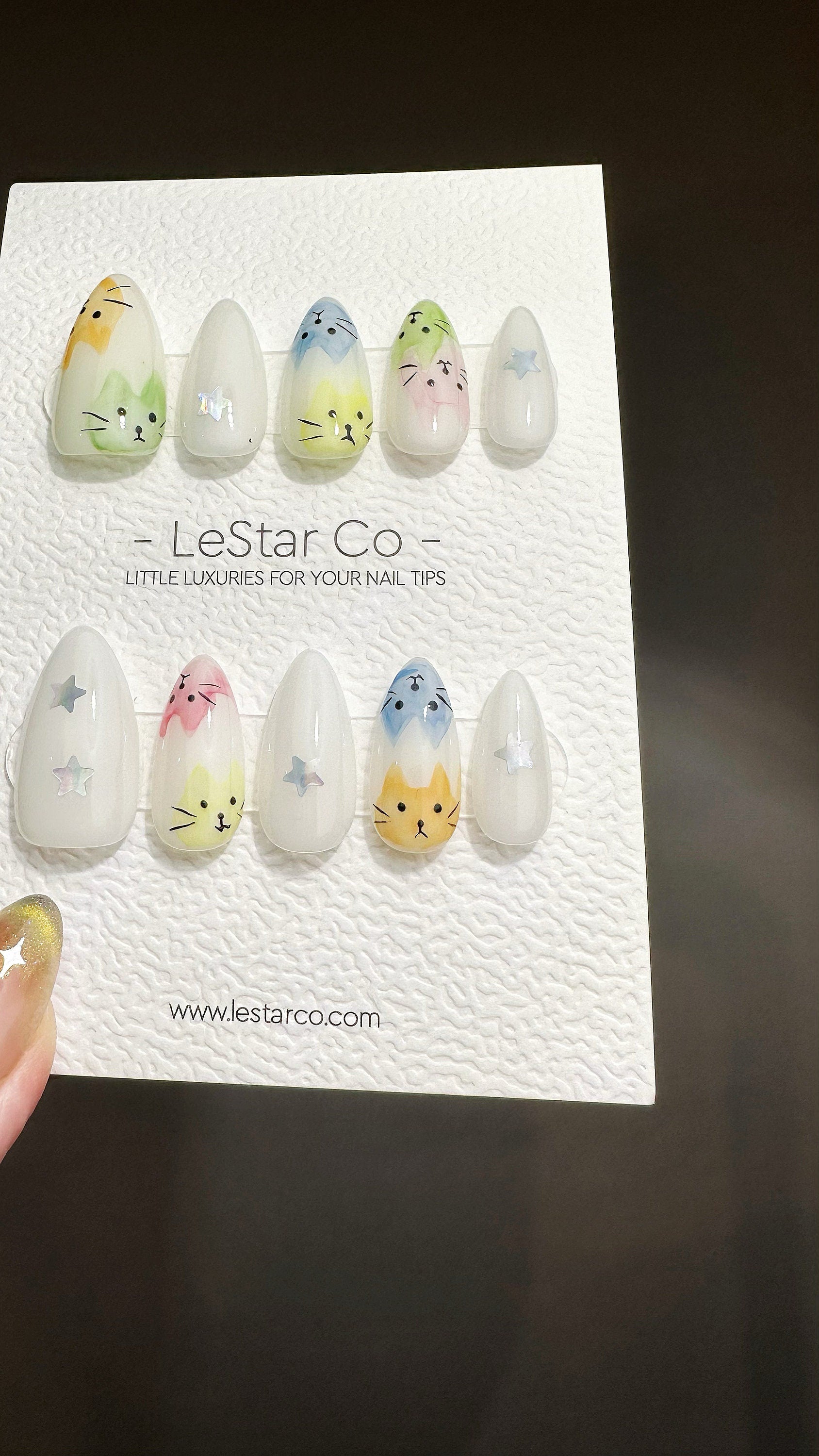 Reusable Kitty Kitty Star | Premium Handmade Press on Nails Gel | Fake Nails | Cute Fun Colorful Gel Nail Artist faux nails QN637