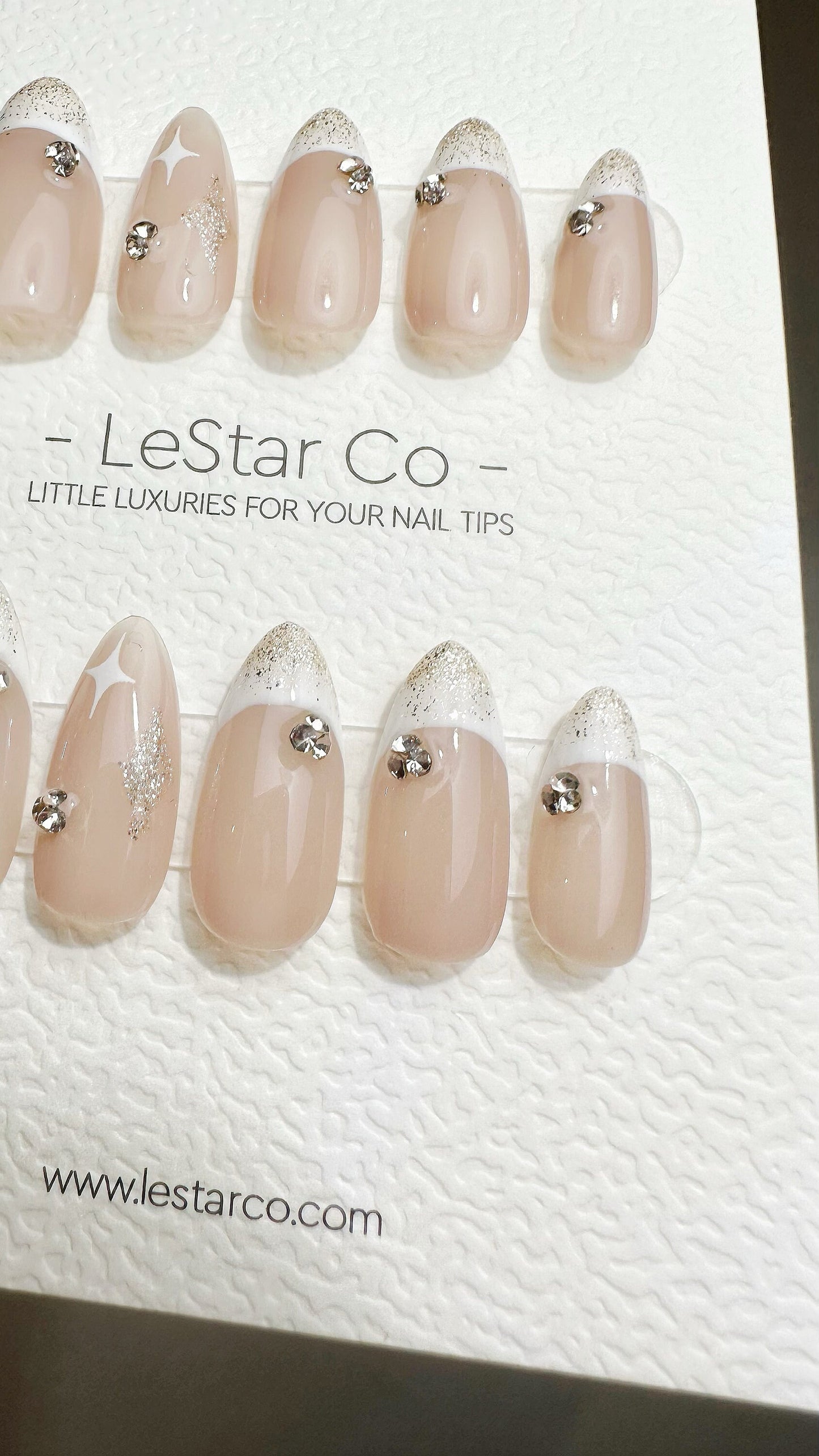 Reusable Starry Nude l White French Tip | Premium Press on Nails Gel | Fake Nails | Cute Colorful Gel Nail faux nails TMR641