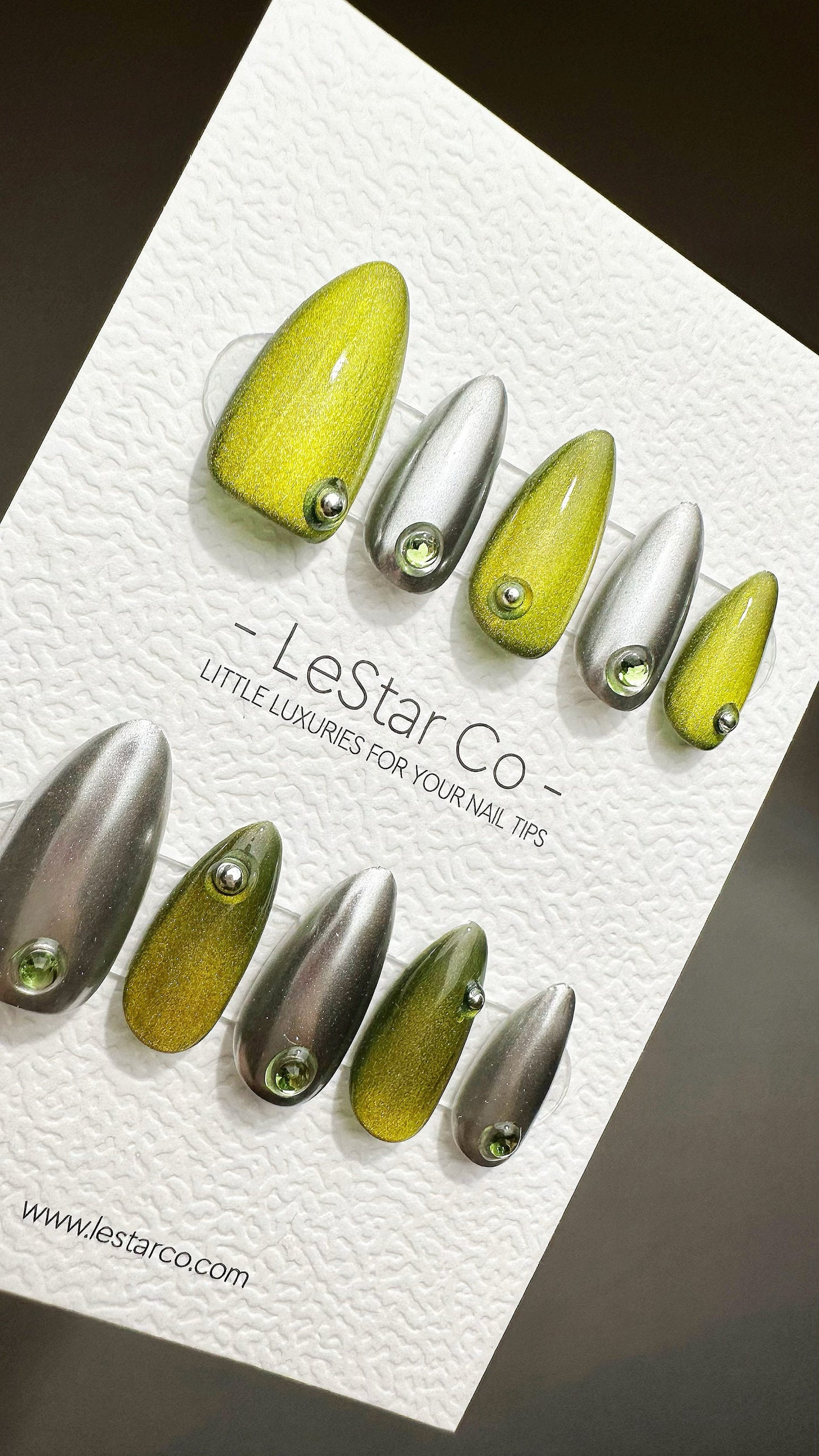 Reusable Metallic Olive Array Cat Eye Effect | Premium Press on Nails Gel | Fake Nails | Cute Colorful Gel Nail faux nails QN646