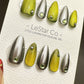 Reusable Metallic Olive Array Cat Eye Effect | Premium Press on Nails Gel | Fake Nails | Cute Colorful Gel Nail faux nails QN646