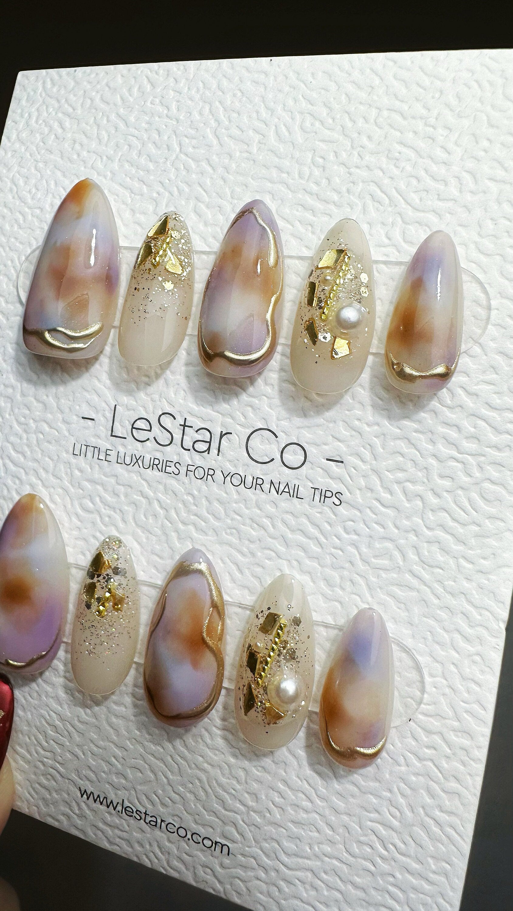 Reusable Gilded Rose Quartz | Premium Press on Nails Gel | Fake Nails | Cute Fun Colorful Gel Nail faux nails QN650