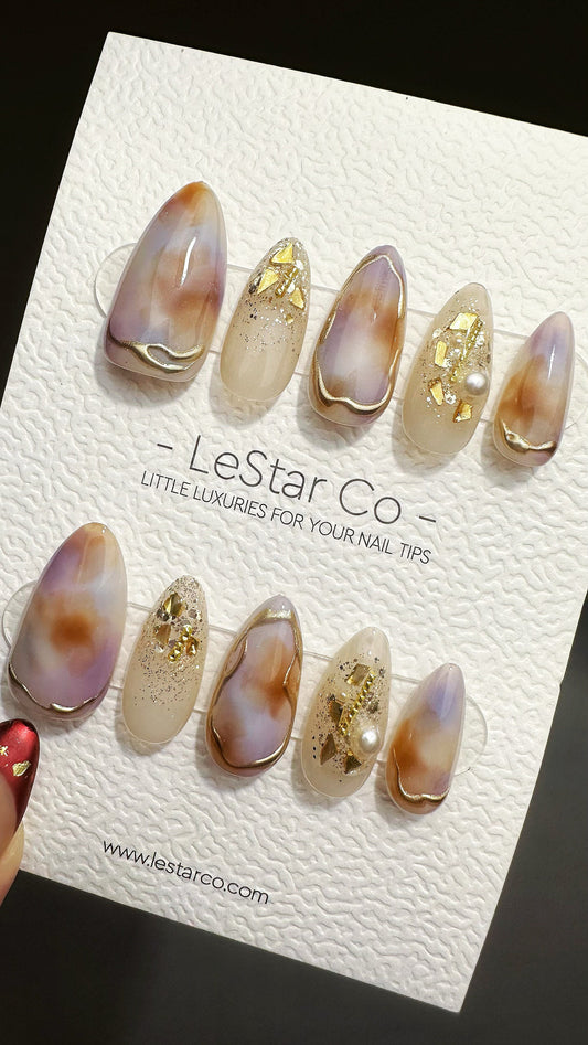 Reusable Gilded Rose Quartz | Premium Press on Nails Gel | Fake Nails | Cute Fun Colorful Gel Nail faux nails QN650