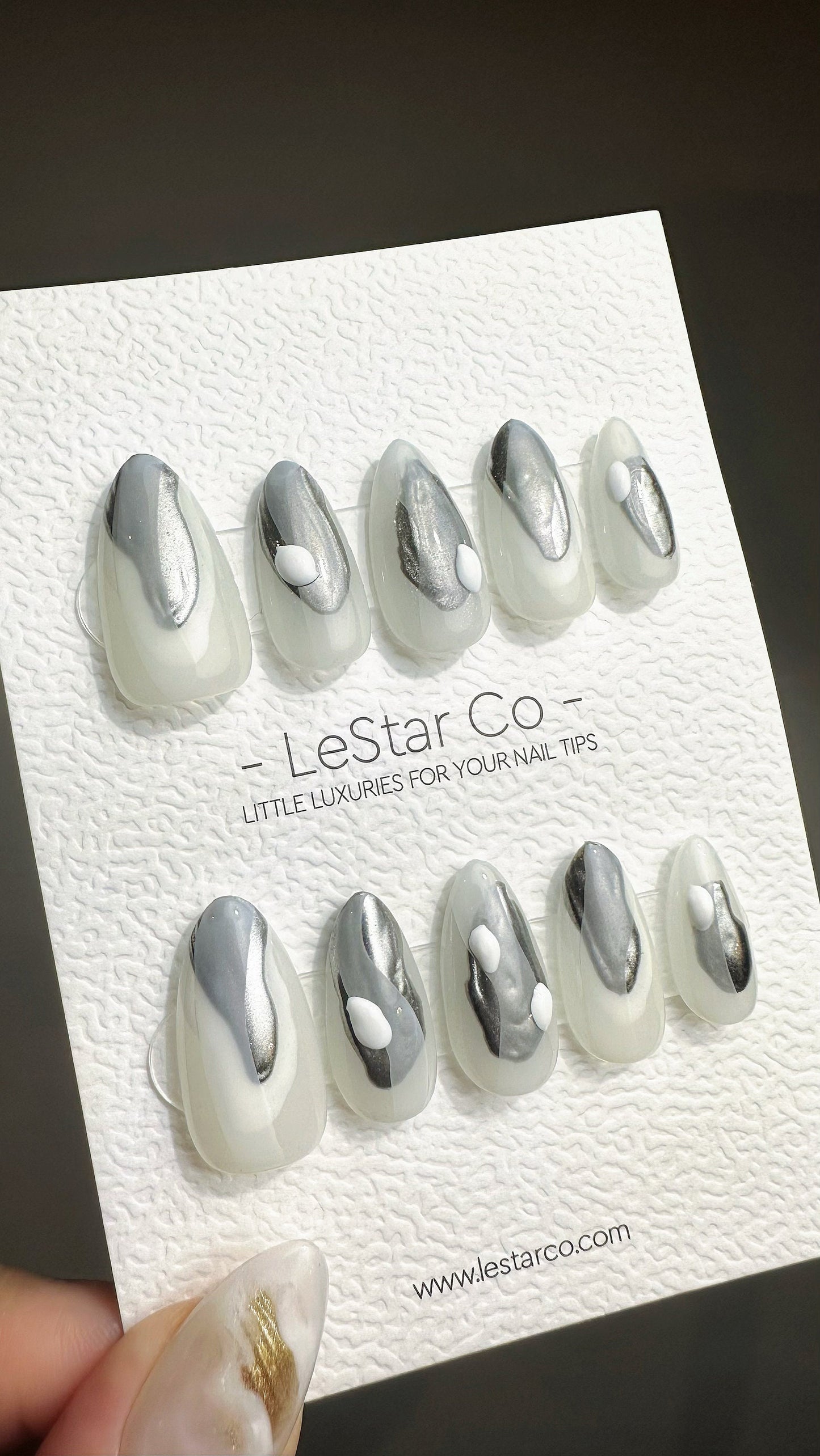 Reusable Galactic Silver Waves | Premium Press on Nails Gel | Fake Nails | Handprint Pressons Prom/Event/Birthday Nails ML668