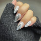 Reusable Galactic Silver Waves | Premium Press on Nails Gel | Fake Nails | Handprint Pressons Prom/Event/Birthday Nails ML668