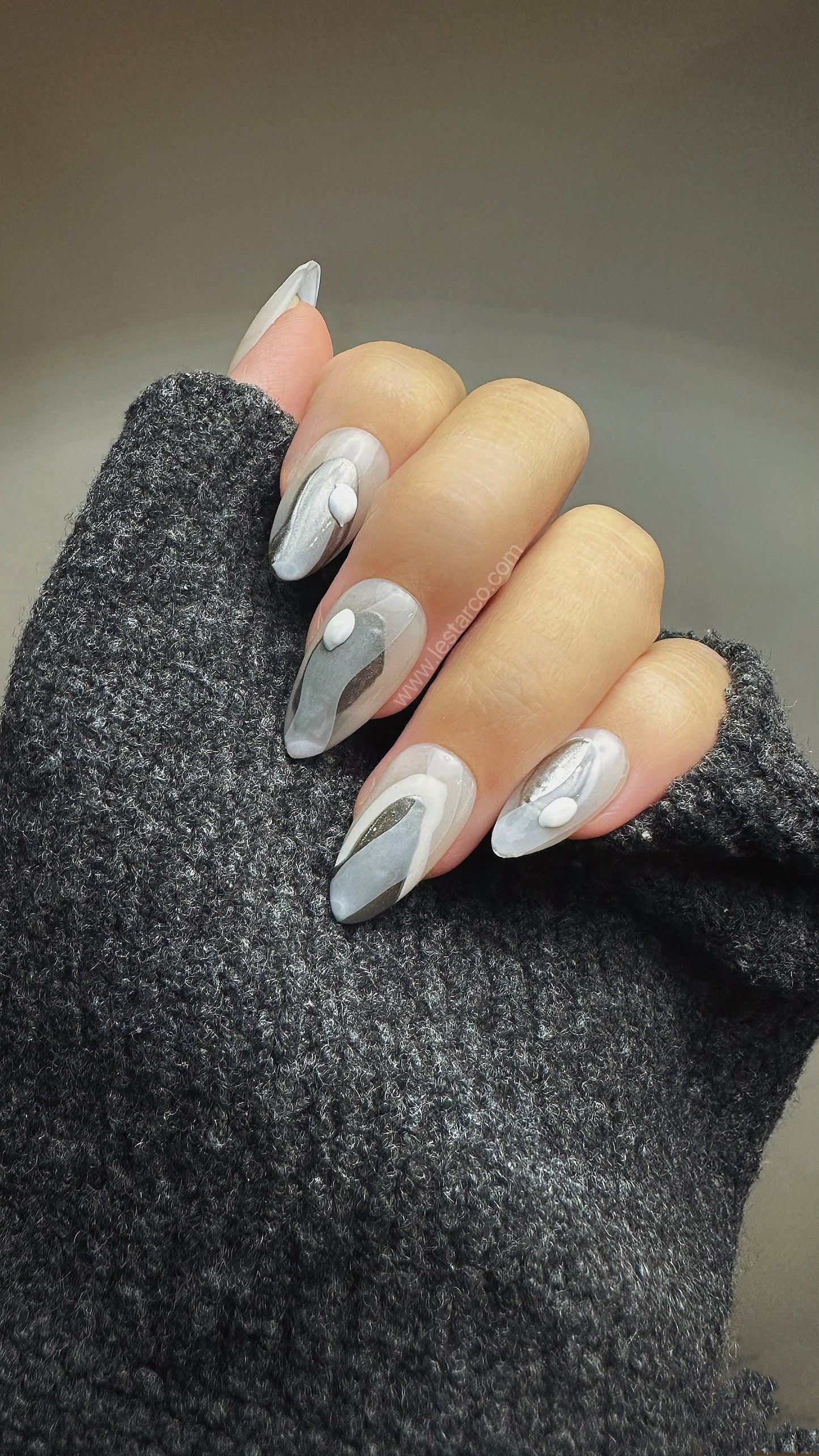 Reusable Galactic Silver Waves | Premium Press on Nails Gel | Fake Nails | Handprint Pressons Prom/Event/Birthday Nails ML668