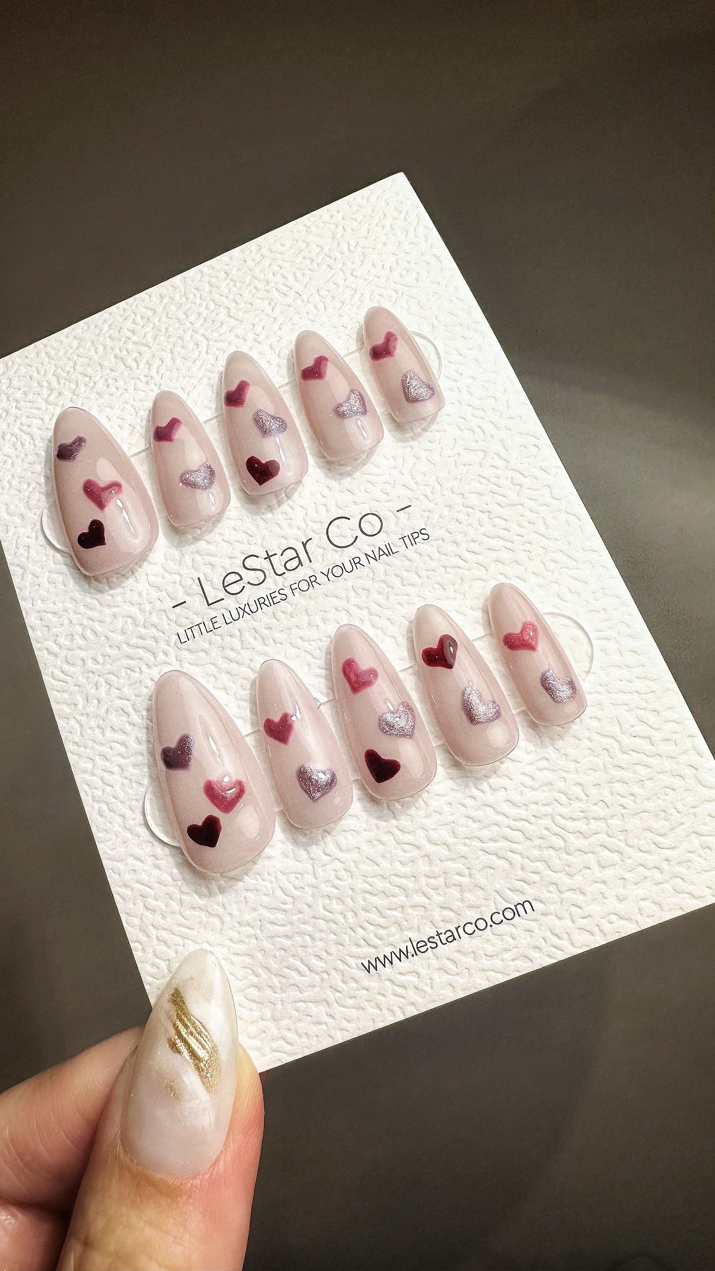 Reusable Loving Heartbeat | Premium Press on Nails Gel | Fake Nails | Handprint Pressons Prom/Event/Birthday Nails ML669