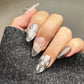 Reusable Silver Bow Starlit | Premium Press on Nails Gel | Fake Nails | Handprint Pressons Prom/Event/Birthday Nails ML670