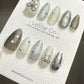 Reusable Silver Bow Starlit | Premium Press on Nails Gel | Fake Nails | Handprint Pressons Prom/Event/Birthday Nails ML670