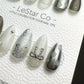 Reusable Silver Bow Starlit | Premium Press on Nails Gel | Fake Nails | Handprint Pressons Prom/Event/Birthday Nails ML670