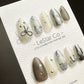 Reusable Silver Bow Starlit | Premium Press on Nails Gel | Fake Nails | Handprint Pressons Prom/Event/Birthday Nails ML670