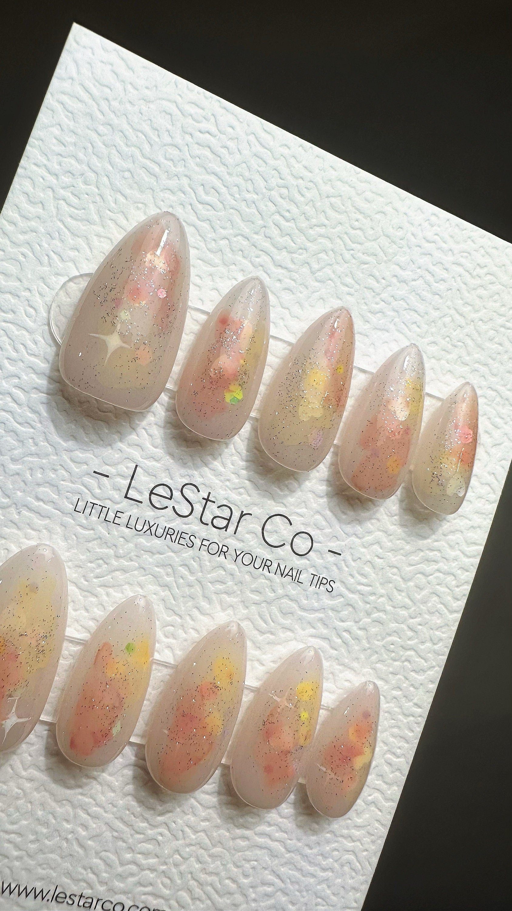 Reusable Blushing Fairy Dust Water color Effect | Premium Press on Nails Gel | Fake Nails | Handprint Pressons Prom/Event/Birthday ML671