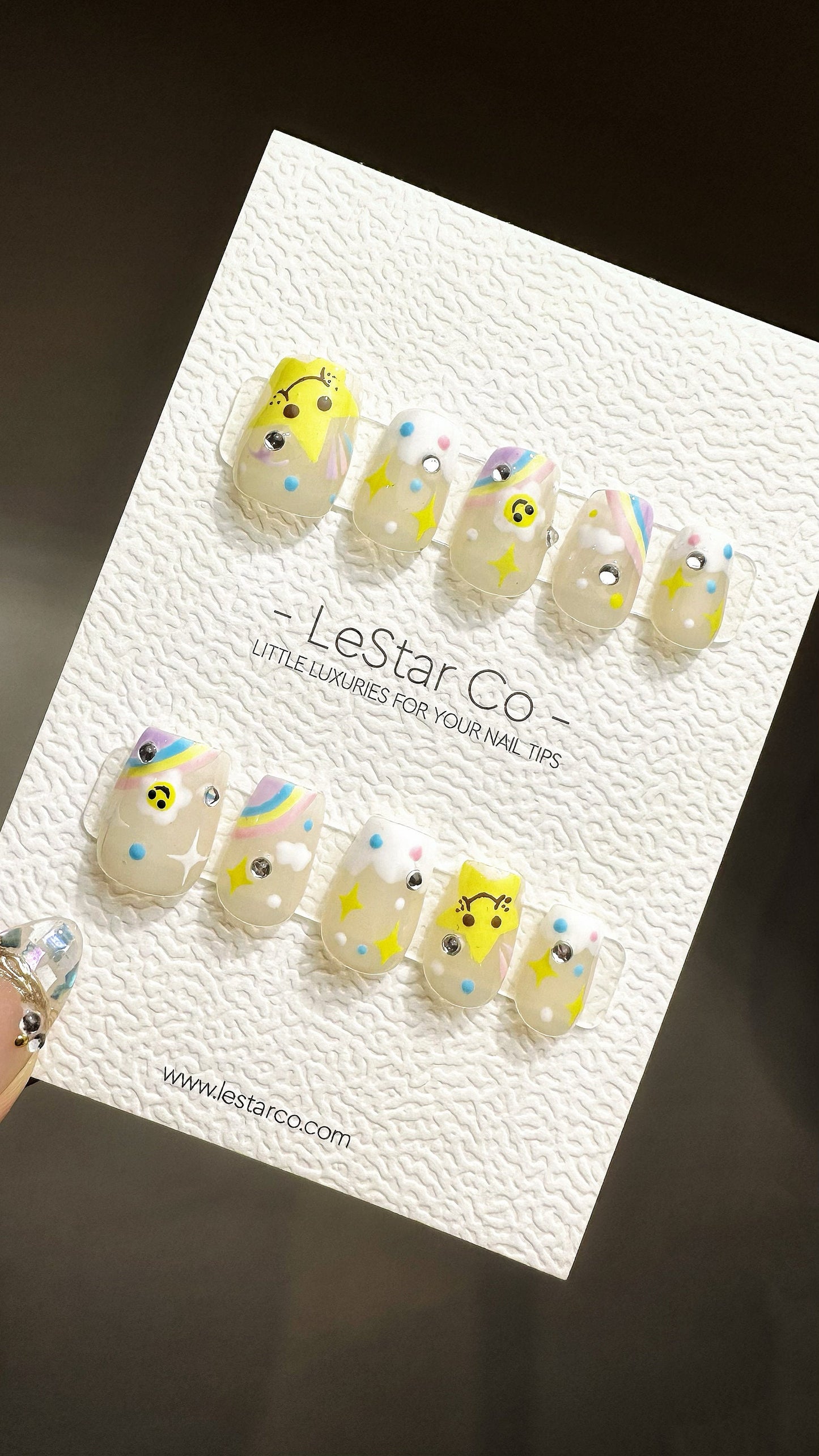 Reusable Rainbow Star Friends | Premium Press on Nails Gel Manicure Handprint Pressons Handmade | Lestarco faux nails YR678