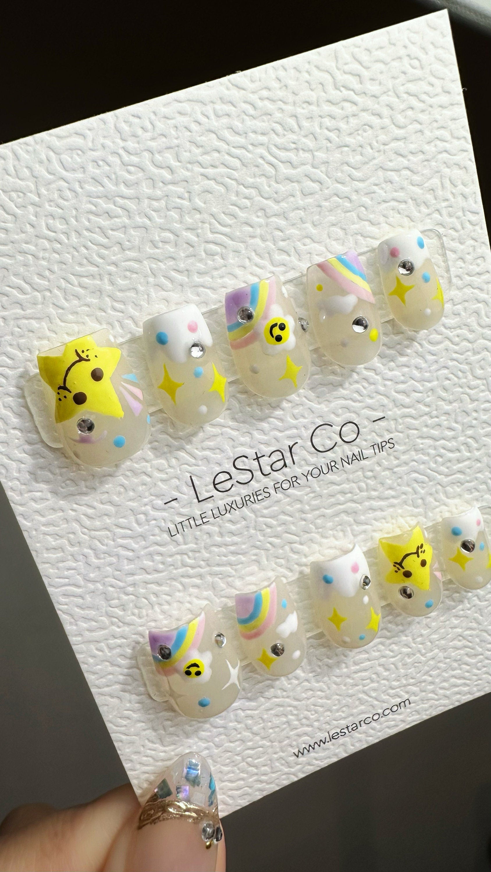 Reusable Rainbow Star Friends | Premium Press on Nails Gel Manicure Handprint Pressons Handmade | Lestarco faux nails YR678