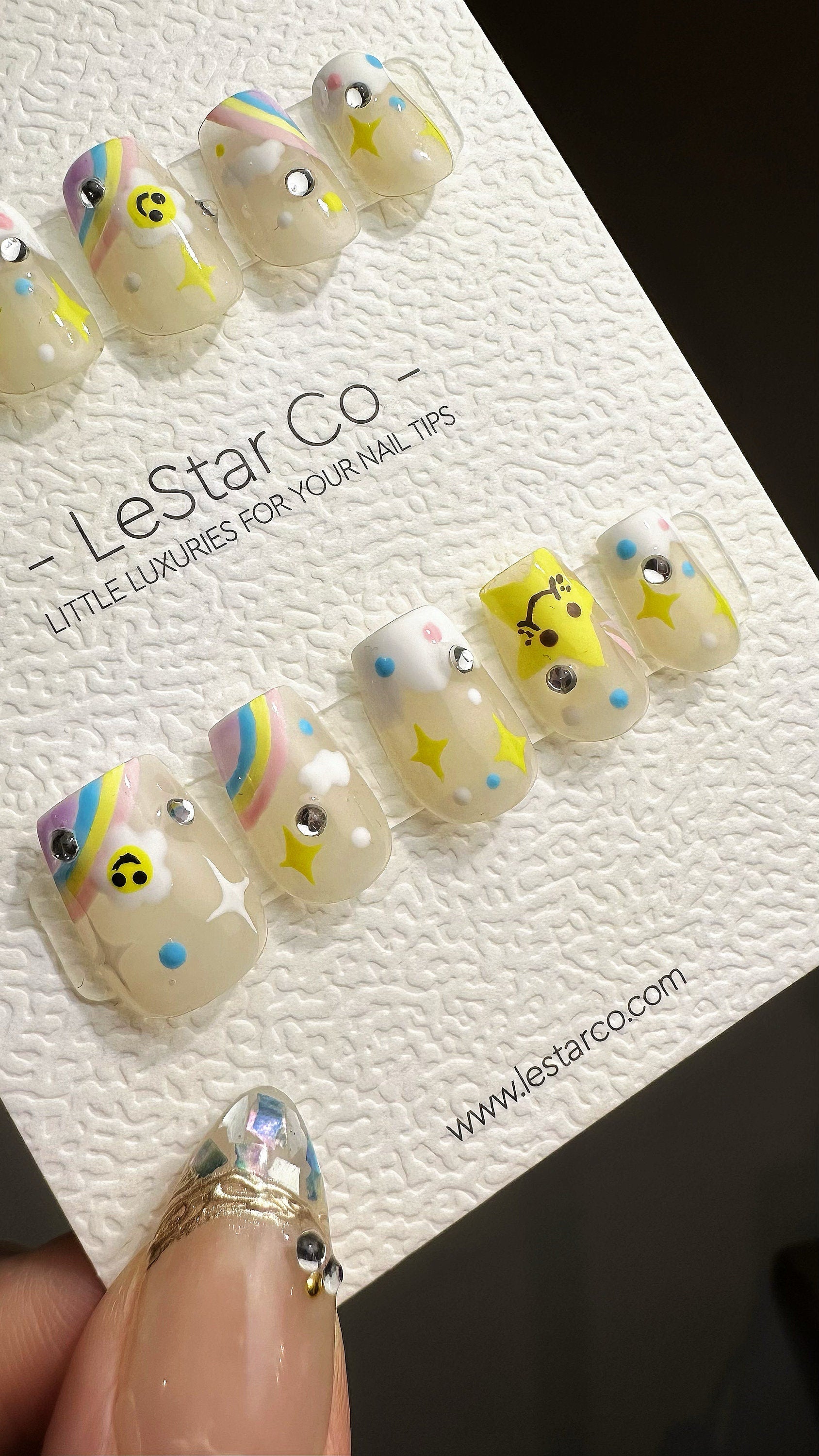 Reusable Rainbow Star Friends | Premium Press on Nails Gel Manicure Handprint Pressons Handmade | Lestarco faux nails YR678