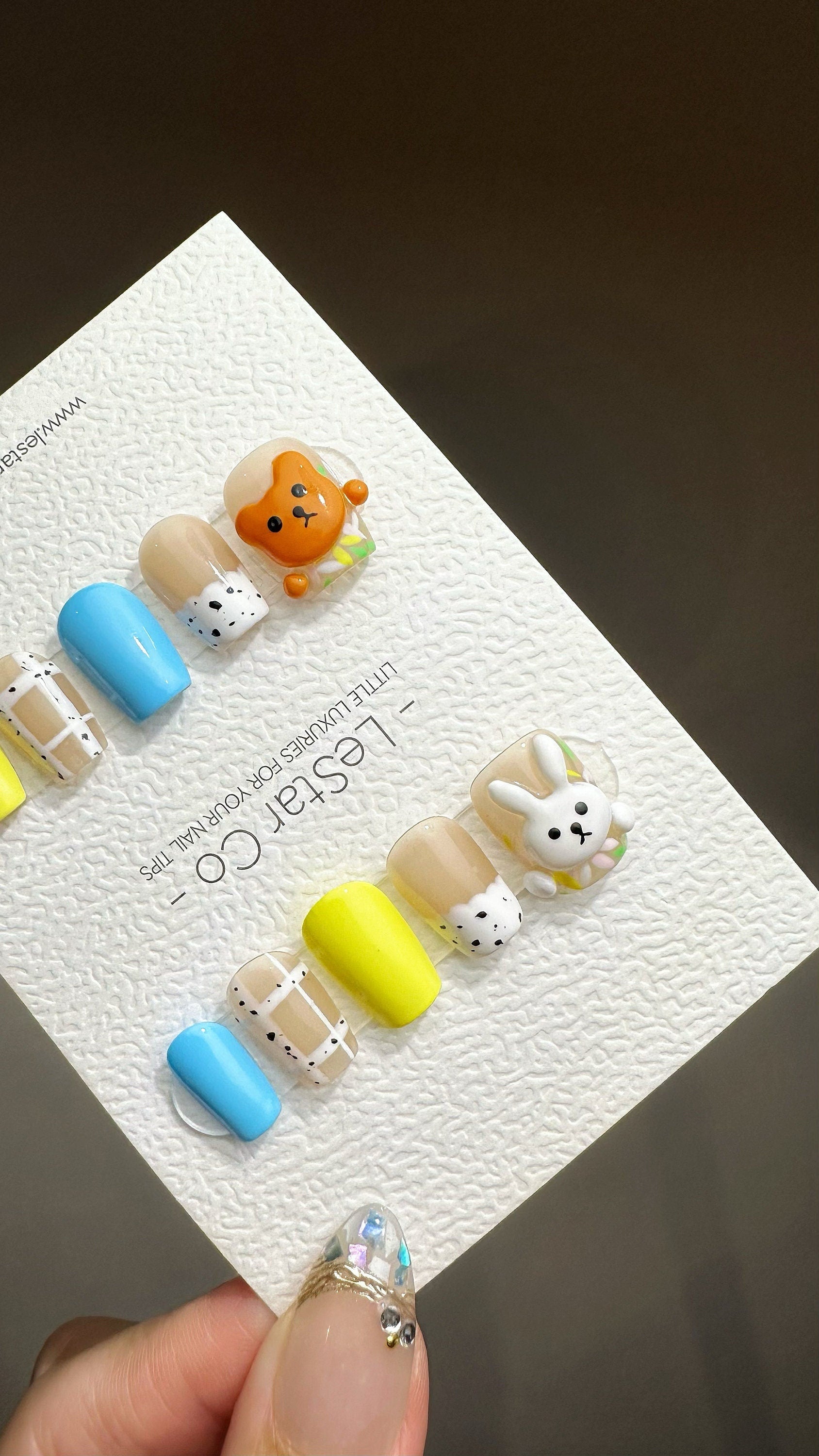 Reusable Playful Friends | Premium Press on Nails Gel Manicure Handprint Pressons Handmade | Lestarco faux nails YR683