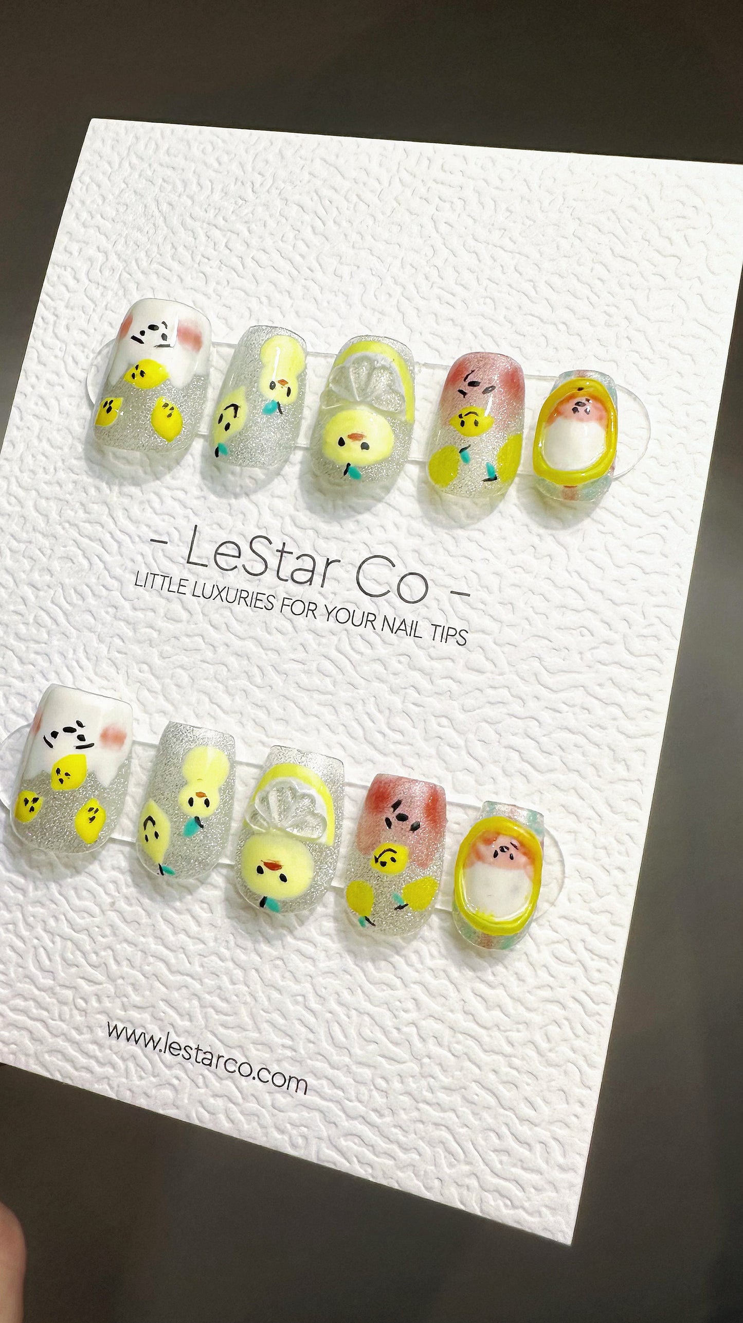 Reusable Lemon Chick | Premium Press on Nails Gel Manicure Handprint Pressons Handmade | Lestarco faux nails YR684