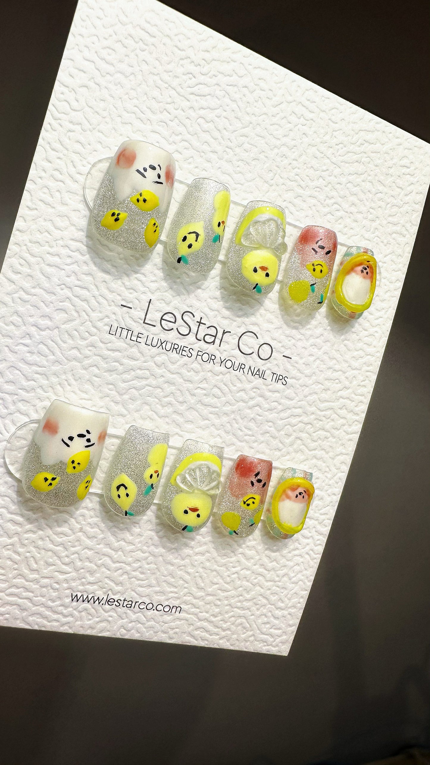 Reusable Lemon Chick | Premium Press on Nails Gel Manicure Handprint Pressons Handmade | Lestarco faux nails YR684