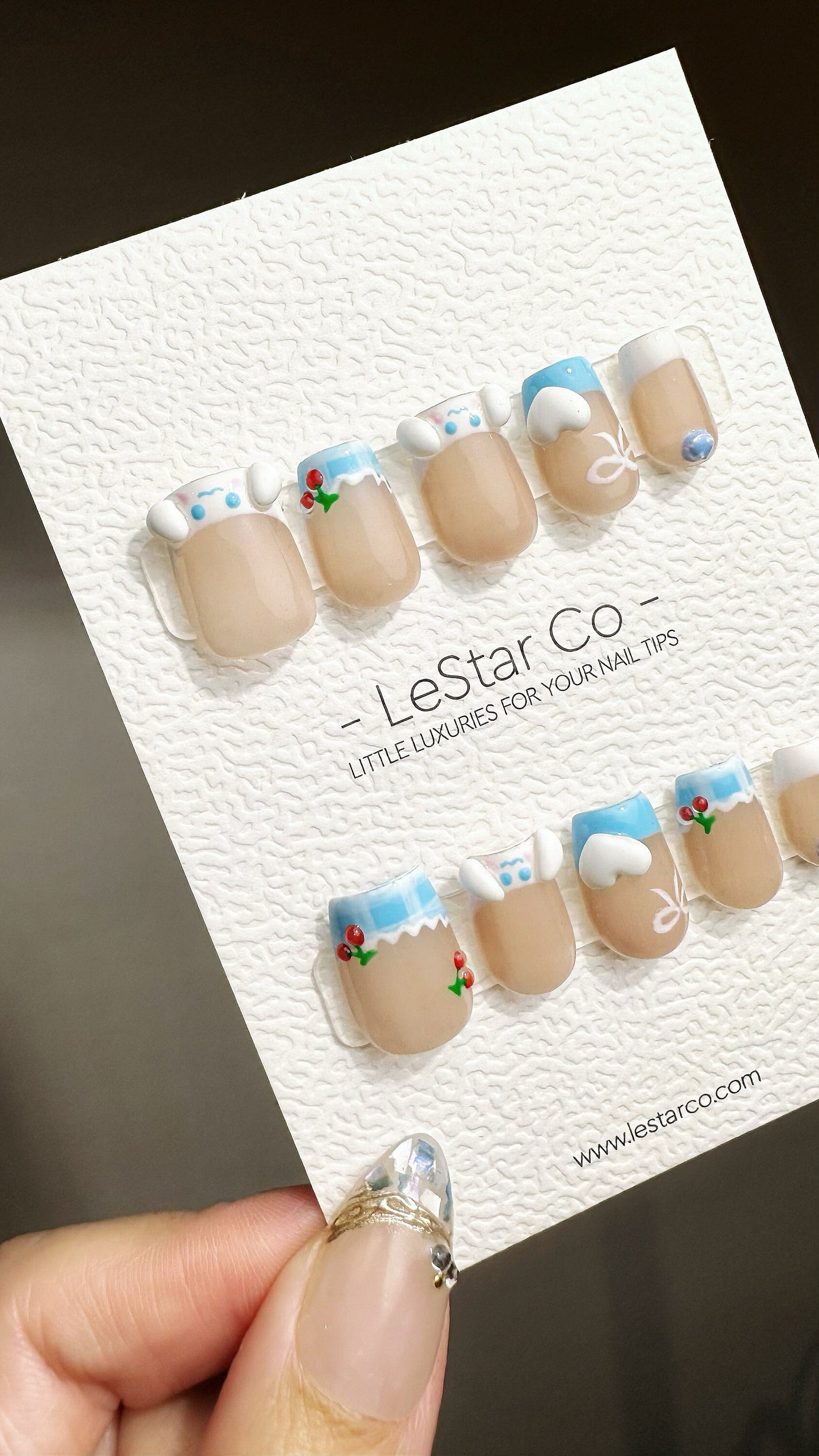 Reusable Cotton Puppy | Premium Press on Nails Gel Manicure Handprint Pressons Handmade | Lestarco faux nails YR685