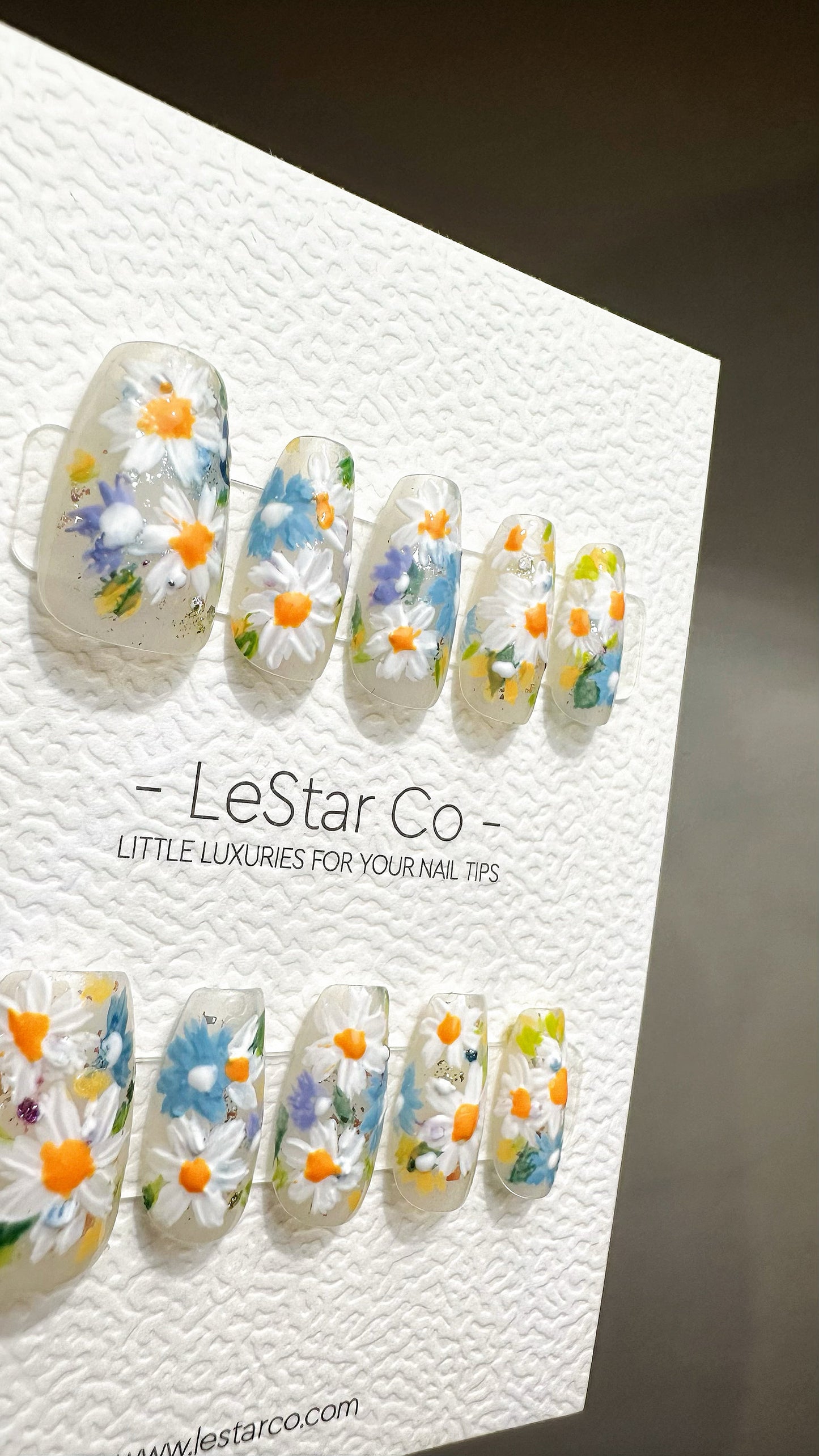 Reusable Daisy Meadow | Premium Press on Nails Gel Manicure Handprint Pressons Handmade | Lestarco faux nails YR691