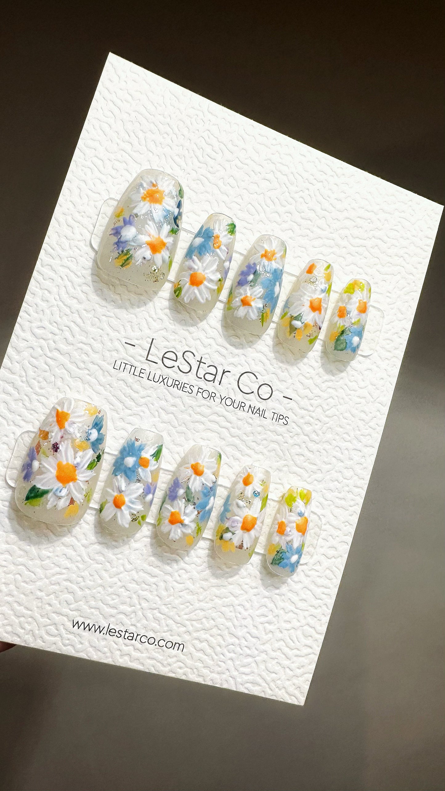 Reusable Daisy Meadow | Premium Press on Nails Gel Manicure Handprint Pressons Handmade | Lestarco faux nails YR691