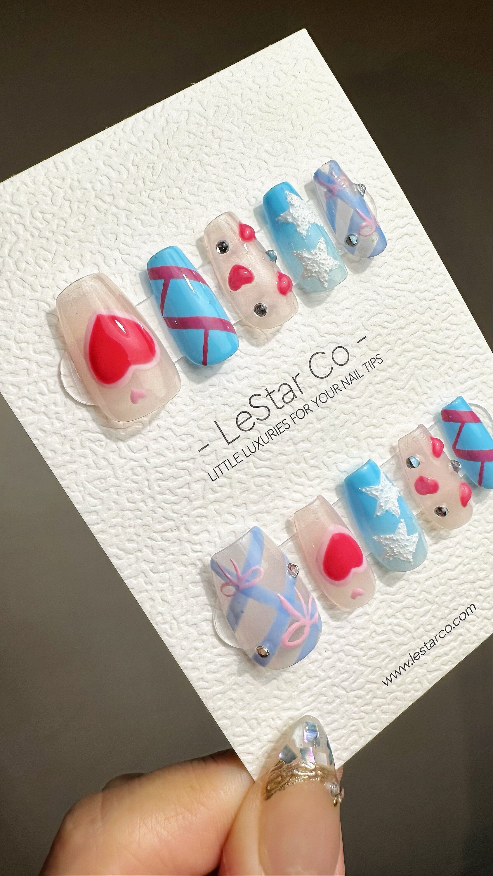 Reusable Pastel Love Affair | Premium Press on Nails Gel Manicure Handprint Pressons Handmade | Lestarco faux nails YR693