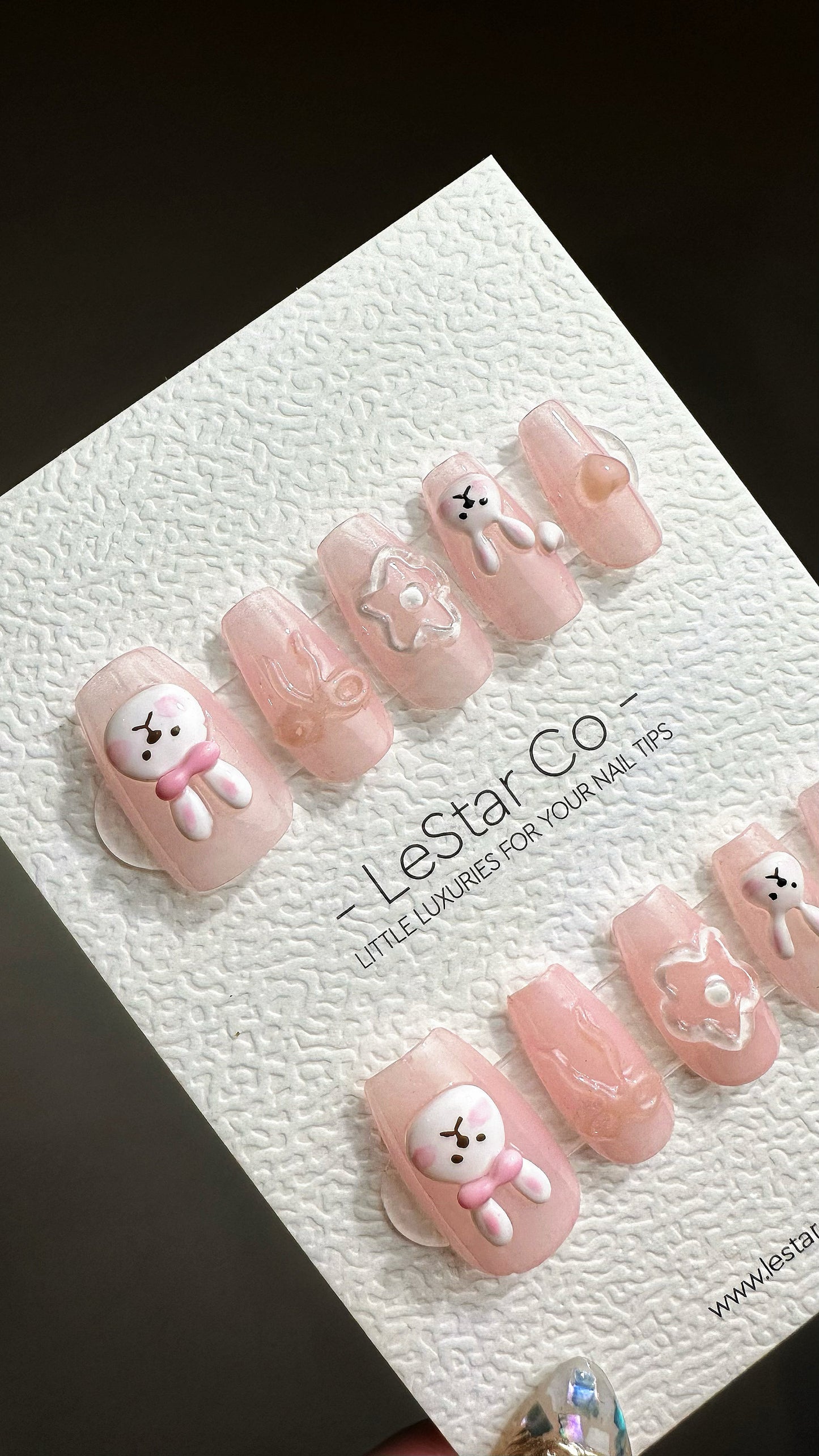 Reusable Jelly Bunny | Premium Press on Nails Gel Manicure Handprint Pressons Handmade | Lestarco faux nails YR696