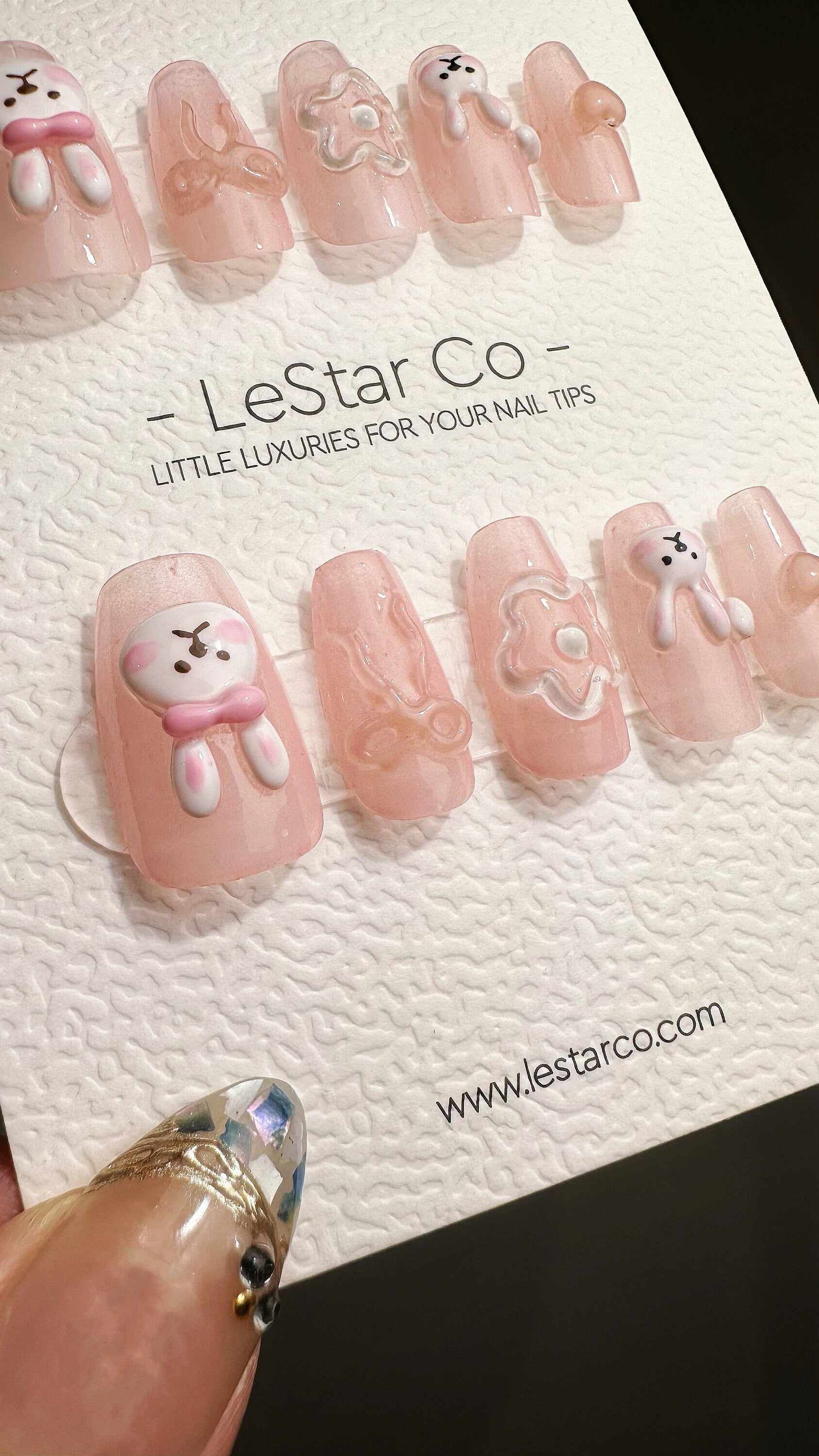 Reusable Jelly Bunny | Premium Press on Nails Gel Manicure Handprint Pressons Handmade | Lestarco faux nails YR696