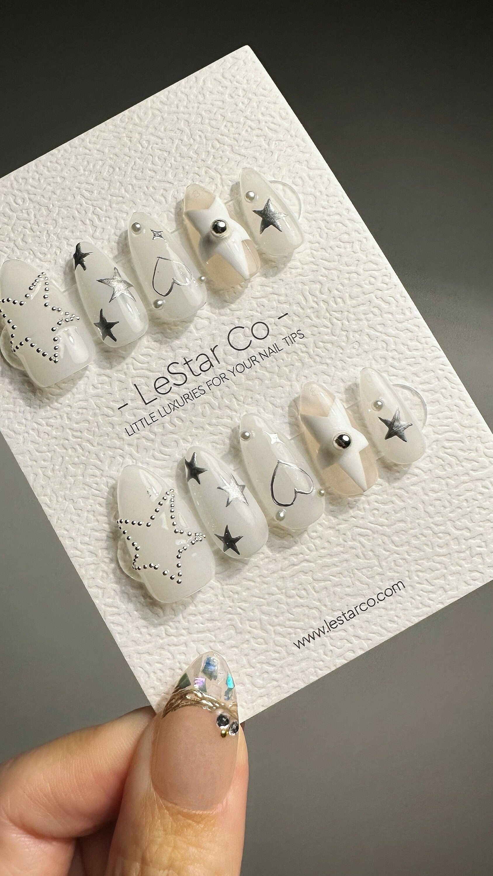 Reusable Galactic Love Silver Star | Press on Nails Gel | Fake Nails | Handmade Pressons faux nails ML699