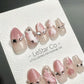 Reusable Delicate Pink Jewels Pink Cat Eye Effect | Press on Nails Gel | Fake Nails | Handmade Pressons faux nails ML701