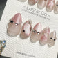 Reusable Delicate Pink Jewels Pink Cat Eye Effect | Press on Nails Gel | Fake Nails | Handmade Pressons faux nails ML701