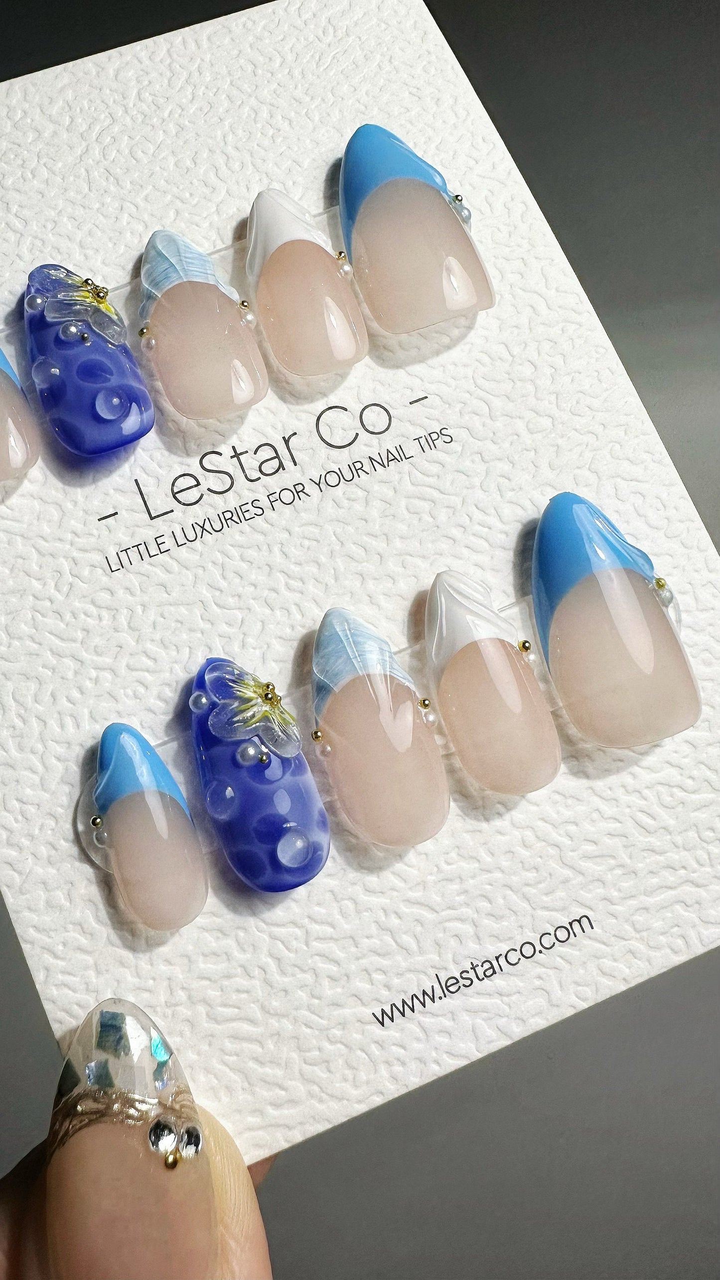 Reusable Blue Oceanic Dreams | Press on Nails Gel | Fake Nails | Summer Beach Handmade Pressons faux nails ML704