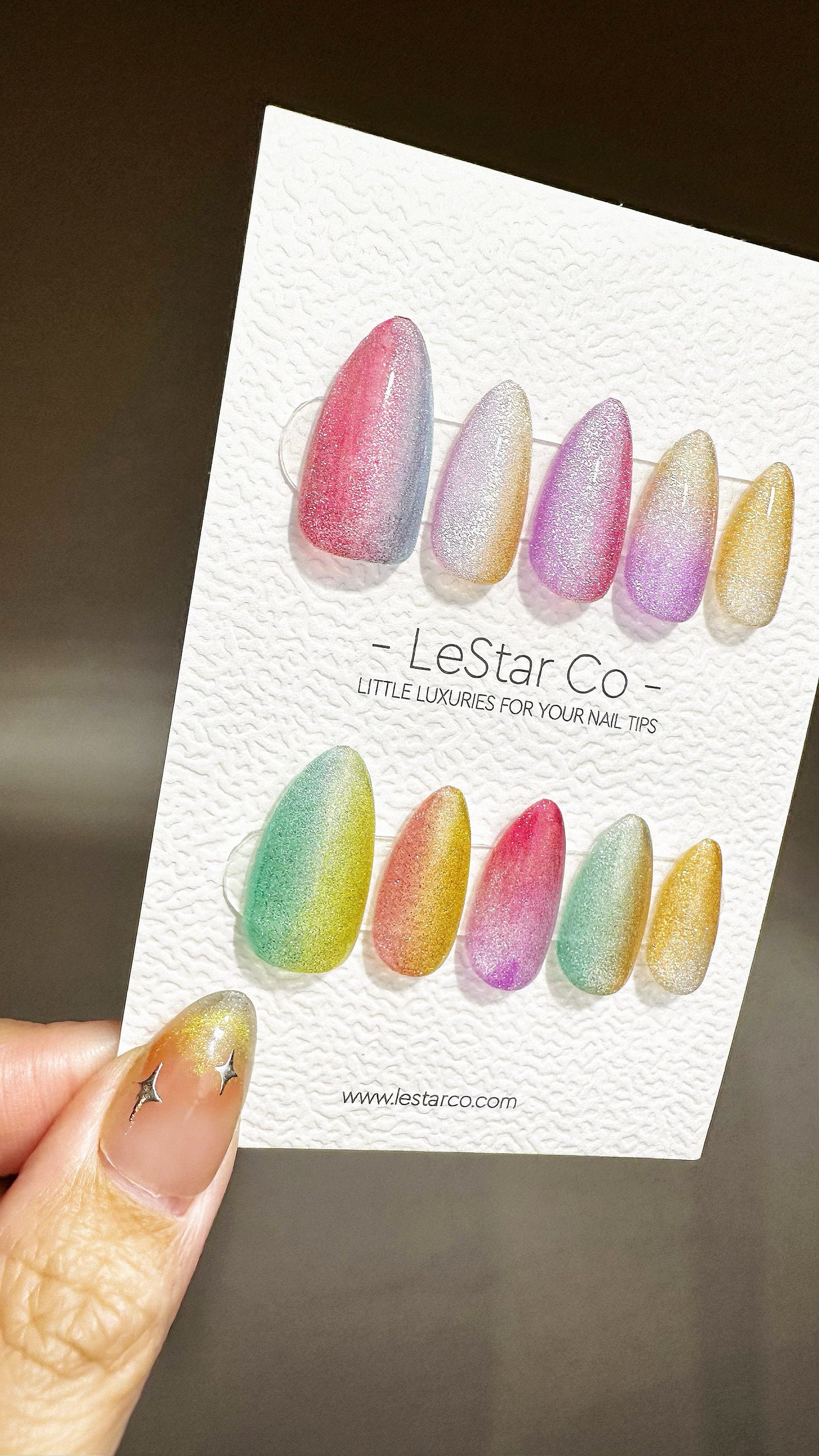 Reusable Rainbow Cat Eye | Premium Press on Nails Gel | Fake Nails | Cute Fun Colorful Gel Nail Artist faux nails ML620