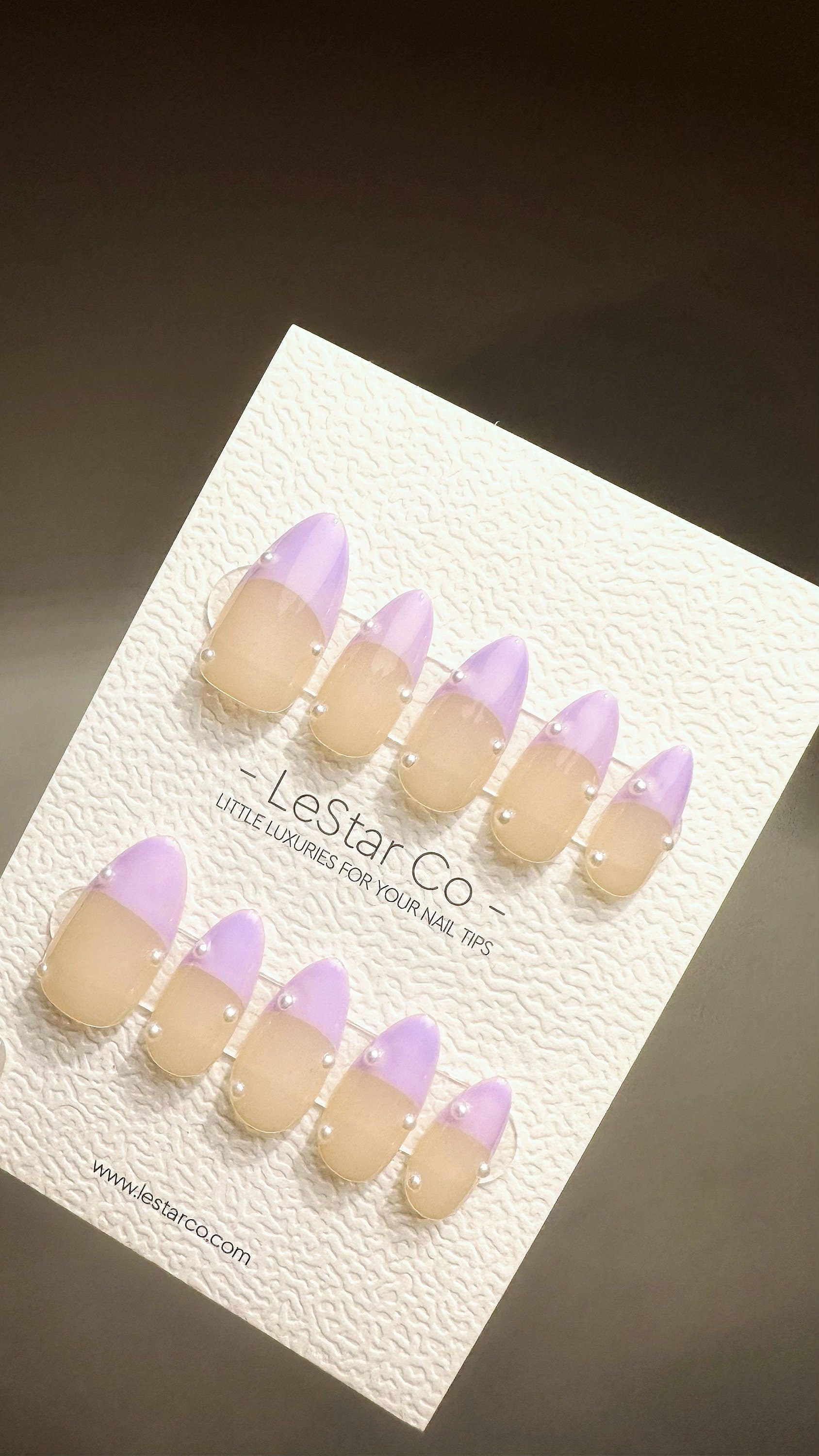 Reusable Lavender Lilac Pastel Purple French Tip with Pearl | Premium Press on Nails Gel | Fake Nails | Handprint Gel Nail Faux nails ML708