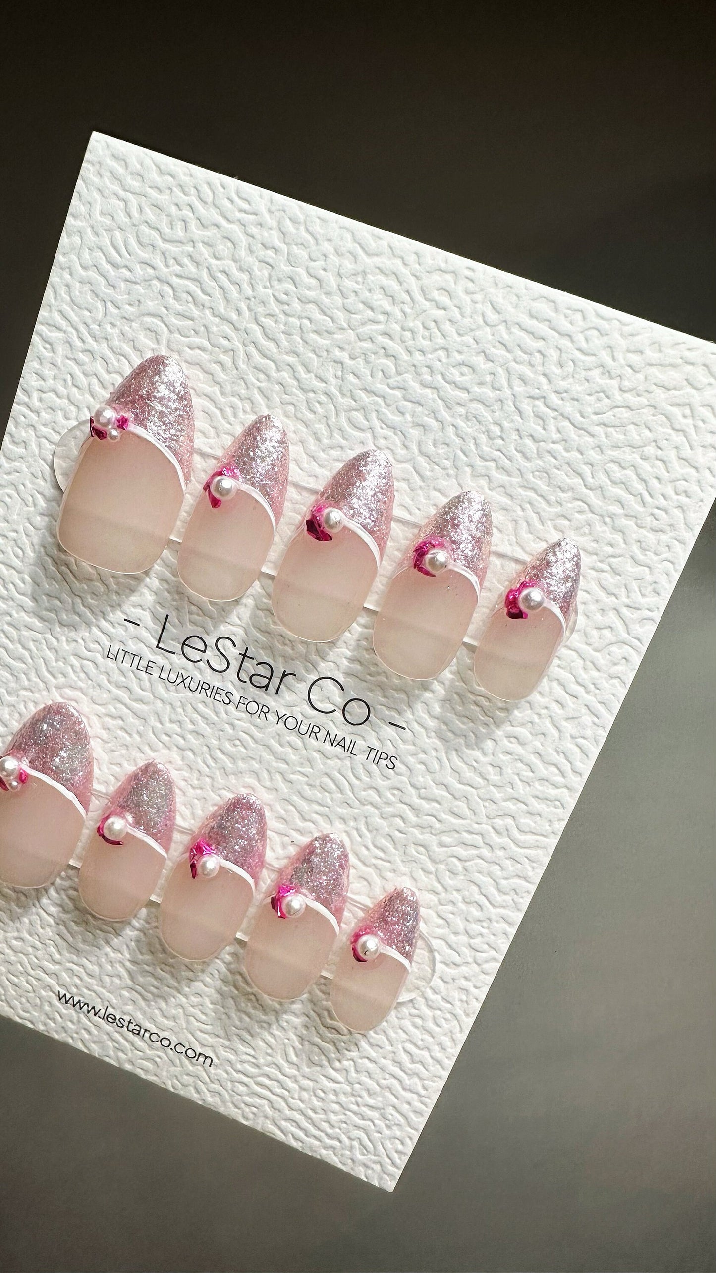 Reusable Pink Shimmer French Tips w/ Peal | Press on Nails Gel | Fake Nails | Handmade Pressons faux nails ML715