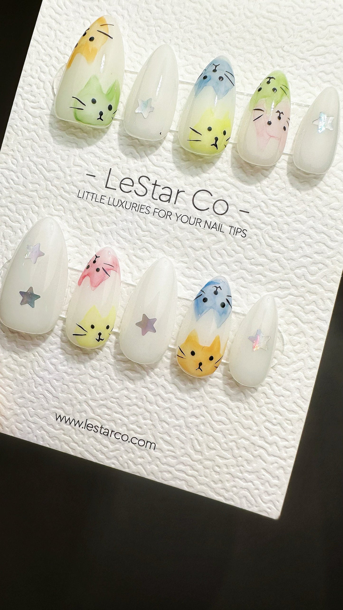 Reusable Kitty Kitty Star | Premium Handmade Press on Nails Gel | Fake Nails | Cute Fun Colorful Gel Nail Artist faux nails QN637