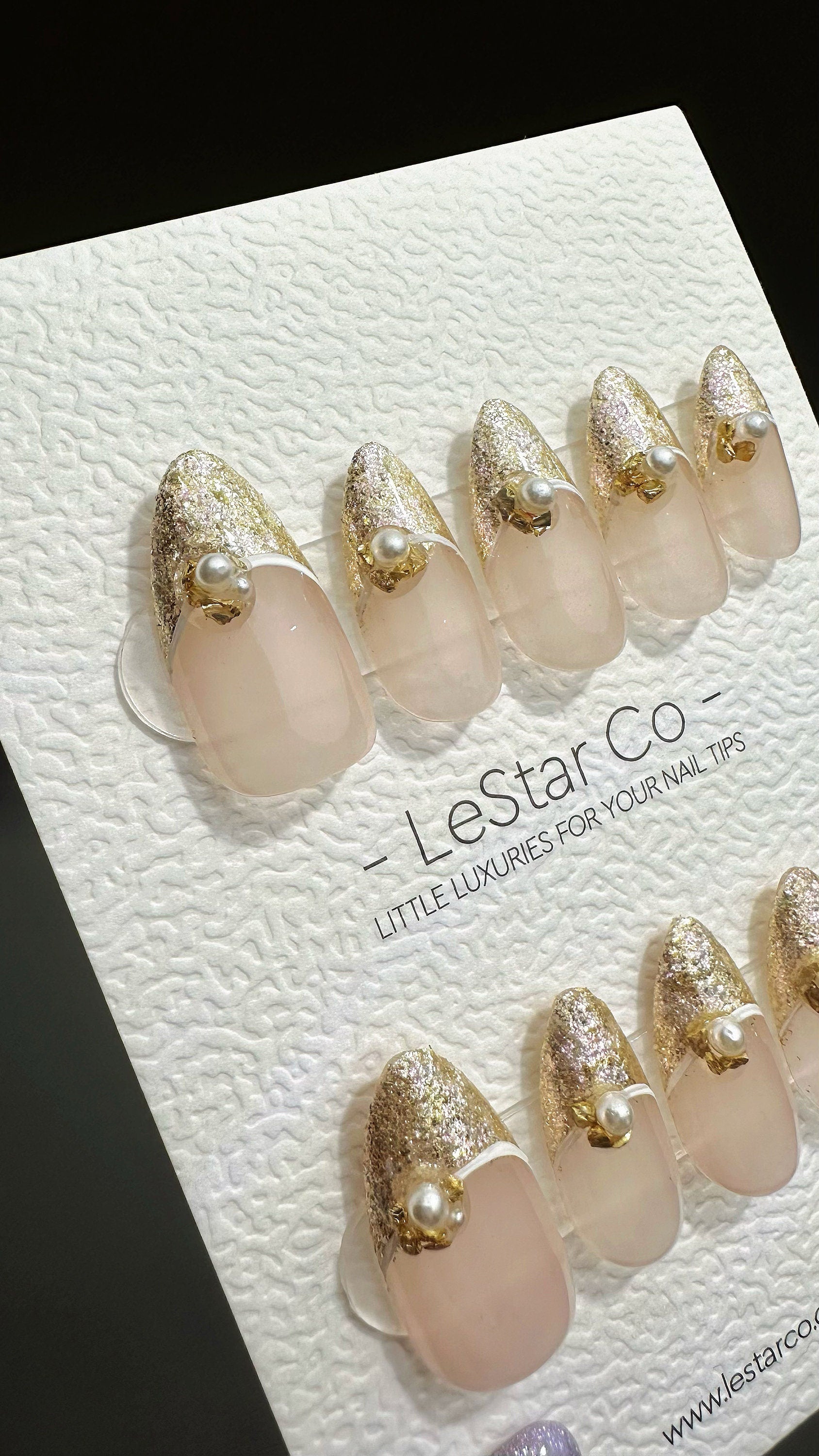 Reusable Glittering Champagne French Tips w/ Peal | Press on Nails Gel | Fake Nails | Handmade Pressons faux nails ML723