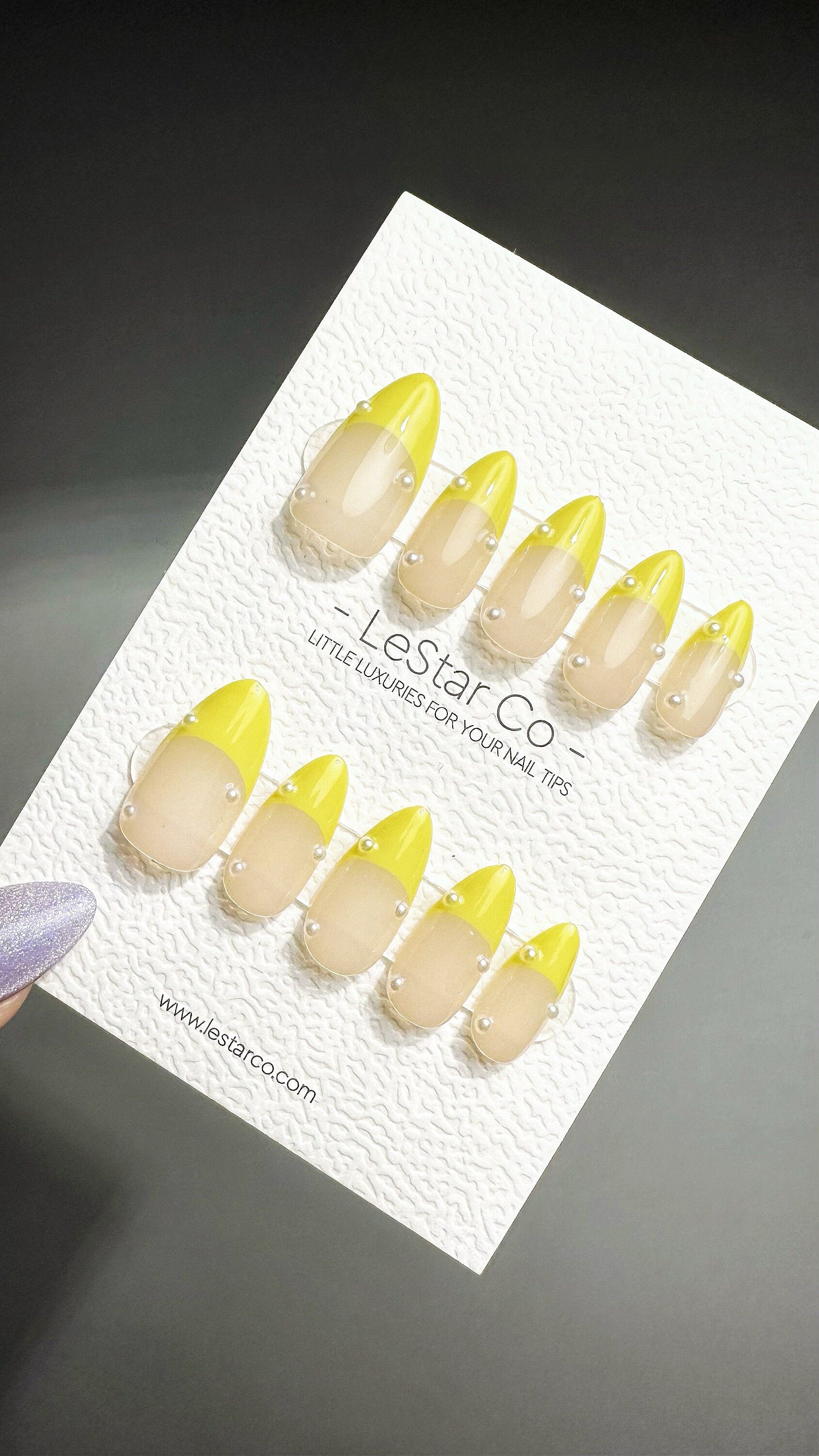 Reusable Lemonade French Tip with Pearl | Premium Press on Nails Gel | Fake Nails | Cute Fun Colorful Gel Nail Artist faux nails ML722