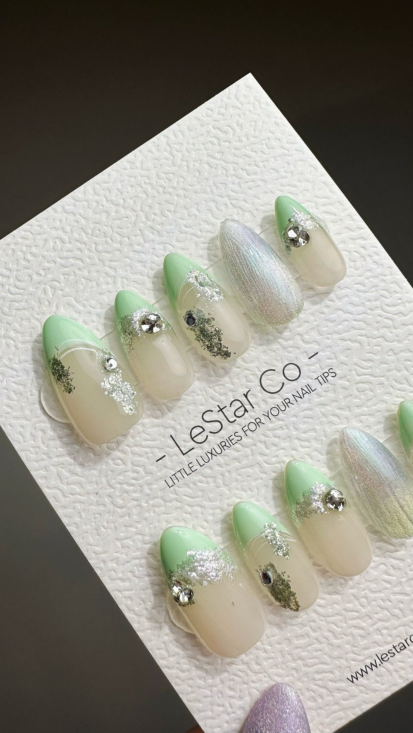 EOFY Reusable Icy Mint Shimmer | Premium Press on Nails Gel | Fake Nails | Cute Fun Colorful Gel Nail Artist faux nails ML719