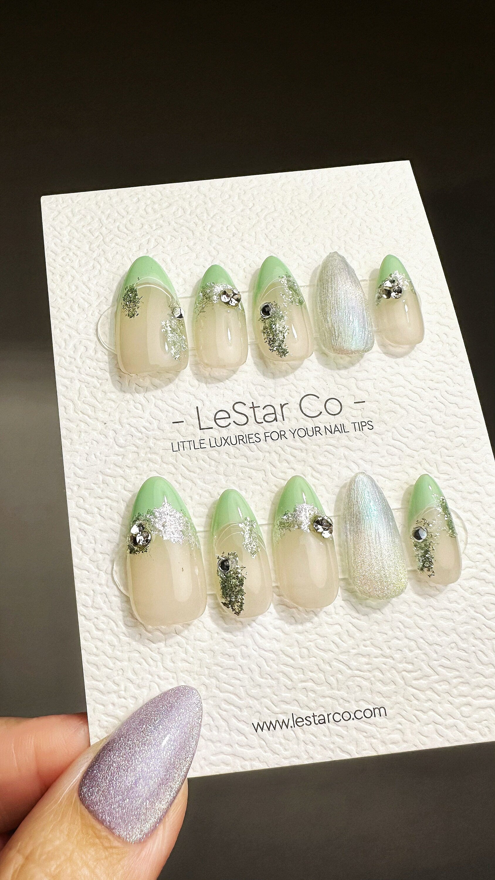 EOFY Reusable Icy Mint Shimmer | Premium Press on Nails Gel | Fake Nails | Cute Fun Colorful Gel Nail Artist faux nails ML719