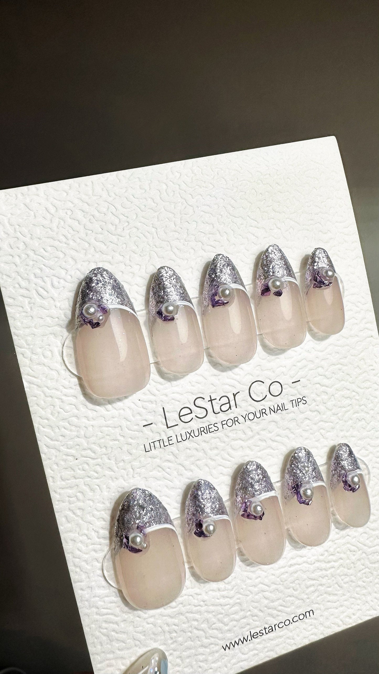 Reusable Violet Stardust French Tips w/ Peal | Press on Nails Gel | Fake Nails | Handmade Pressons faux nails ML726