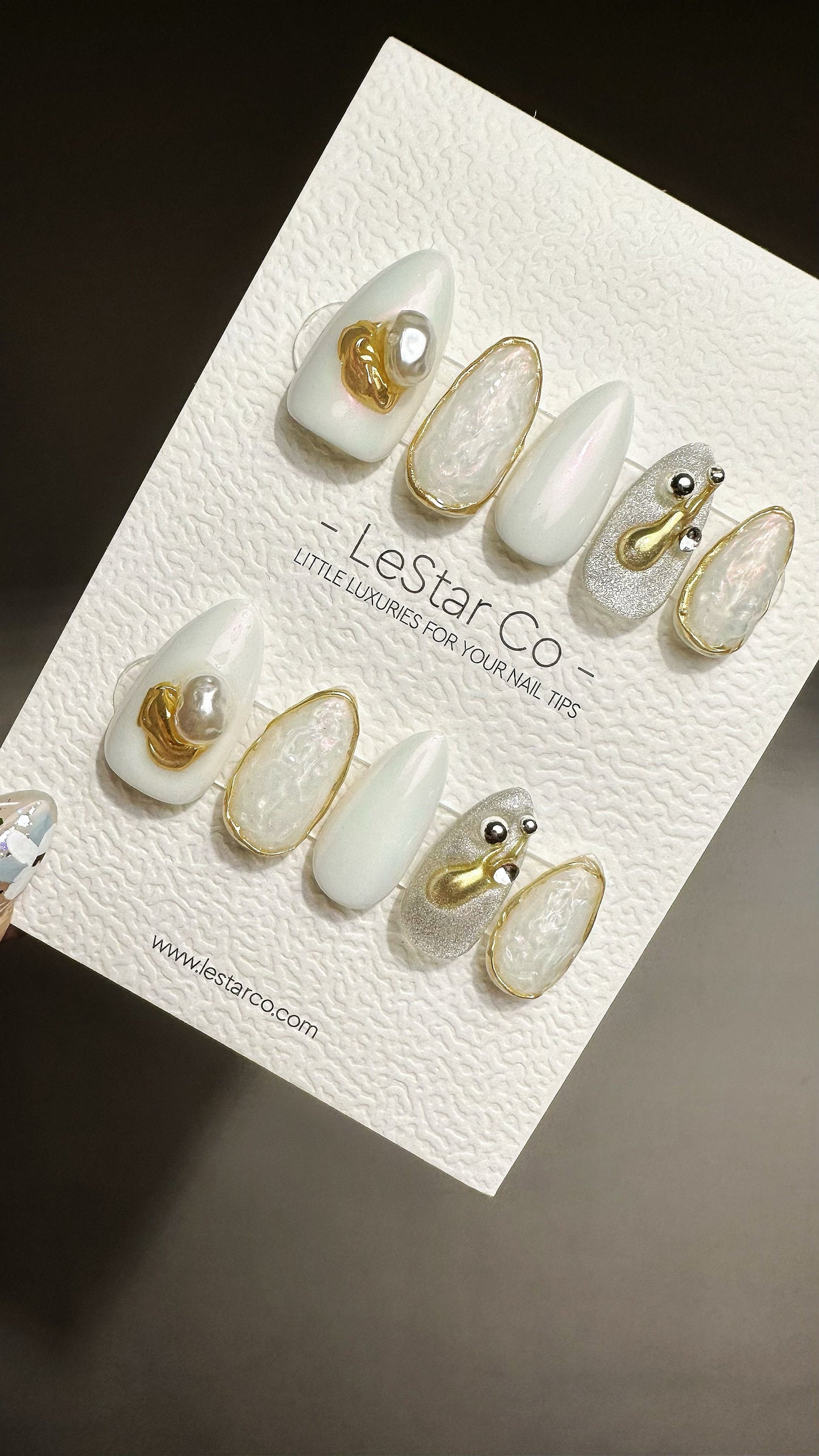 Reusable Opulent Pearls | Premium Press on Nails Gel Hand Painted Pressons Customizable Gel Nail Artist faux nails ML725